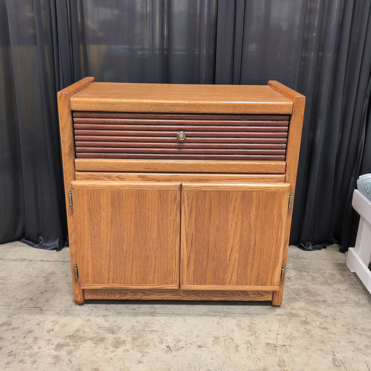 Brown Wood Nightstand with Slatted Drawer