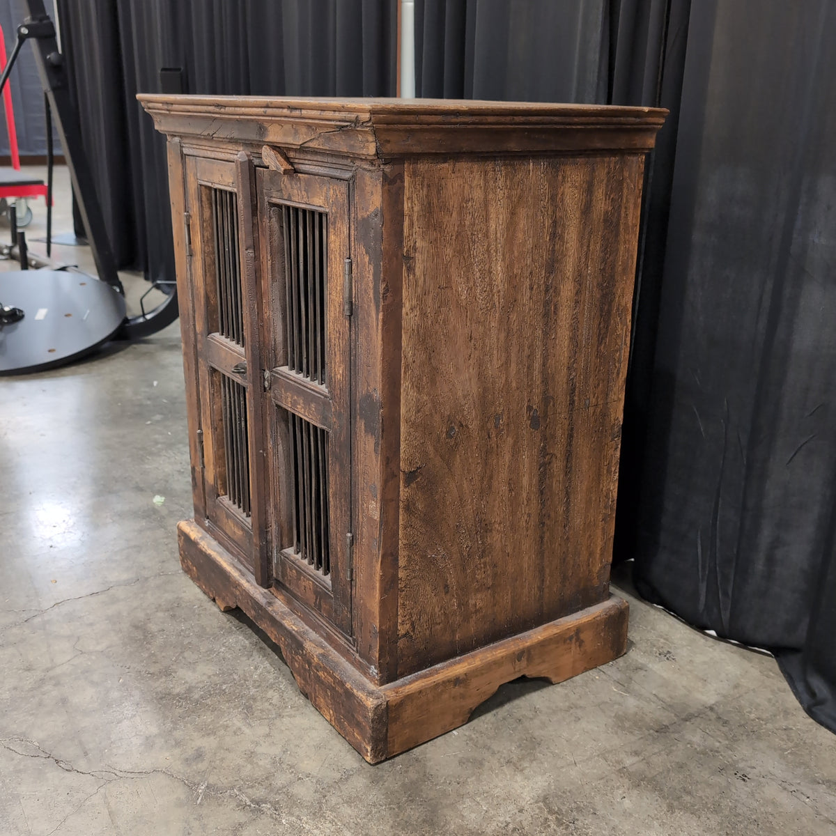 Rustic Brown Wood End Table with Slatted Doors