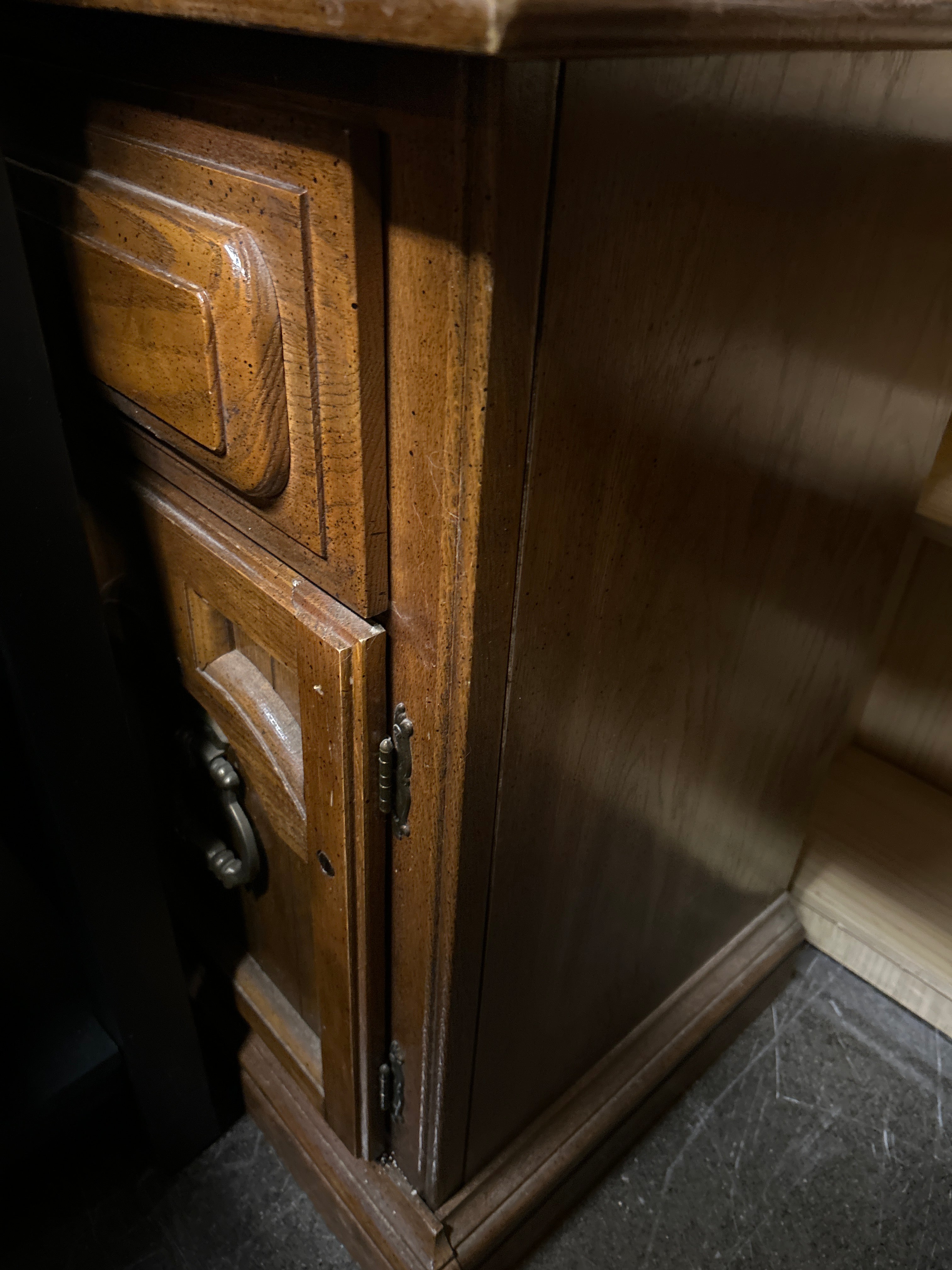 Vintage Paneled Wood Credenza with Brass Hardware
