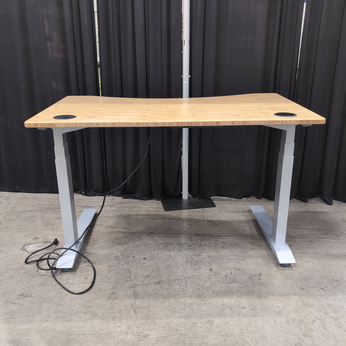 Light Wood Adjustable Height Desk with Curved Front