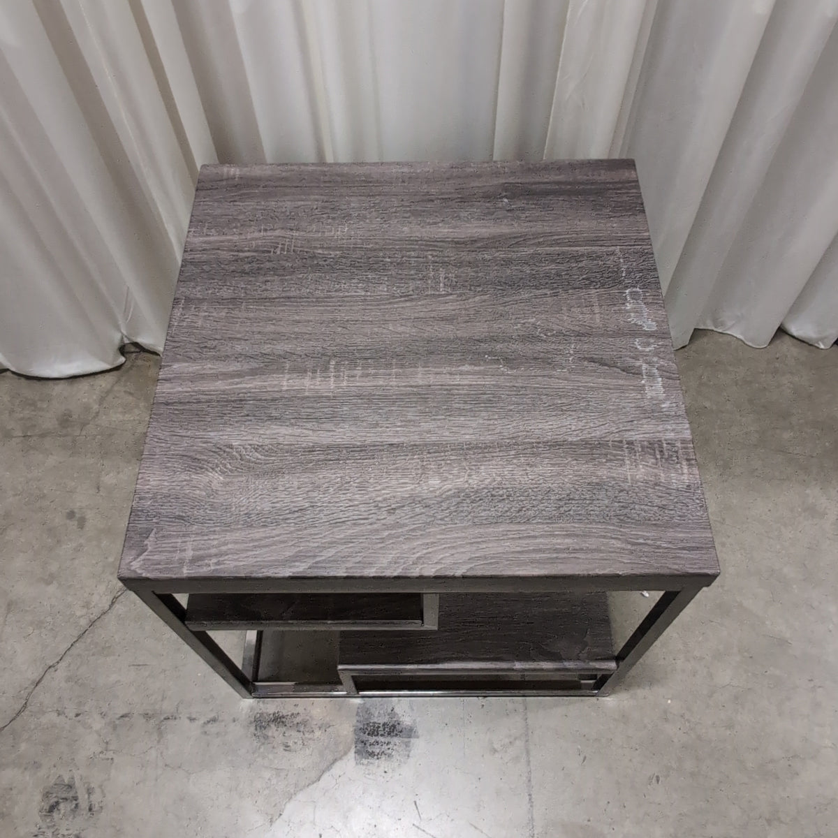 Grey Wood Grain Square End Table with Metal Frame