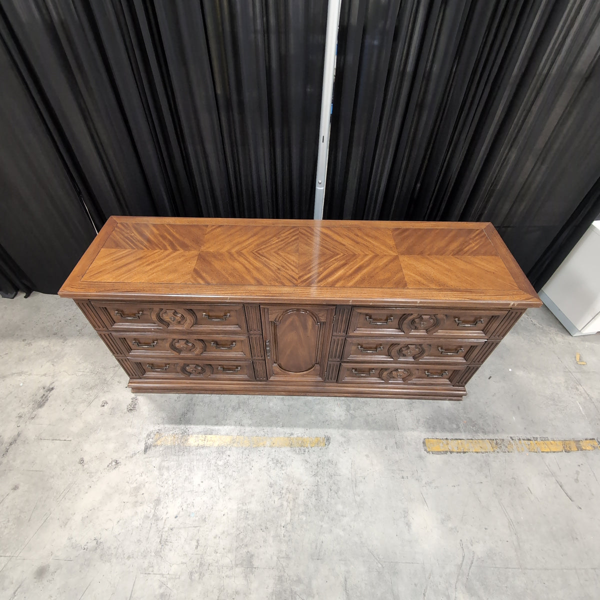 Dark Wood Traditional Dresser with Herringbone Top