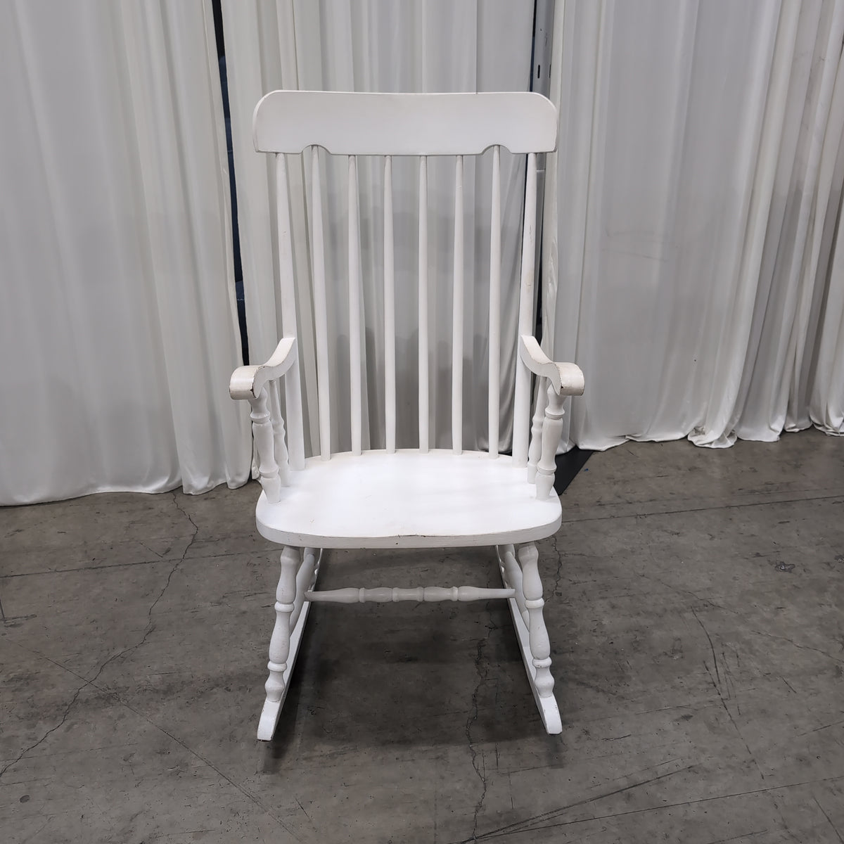 White Spindle Back Rocking Chair in Wood