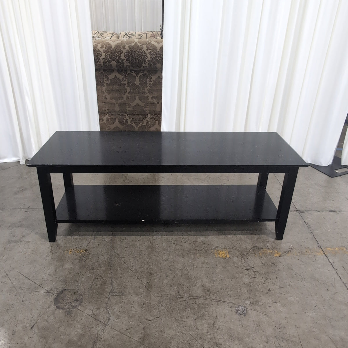Black Wood Rectangular Coffee Table with Lower Shelf