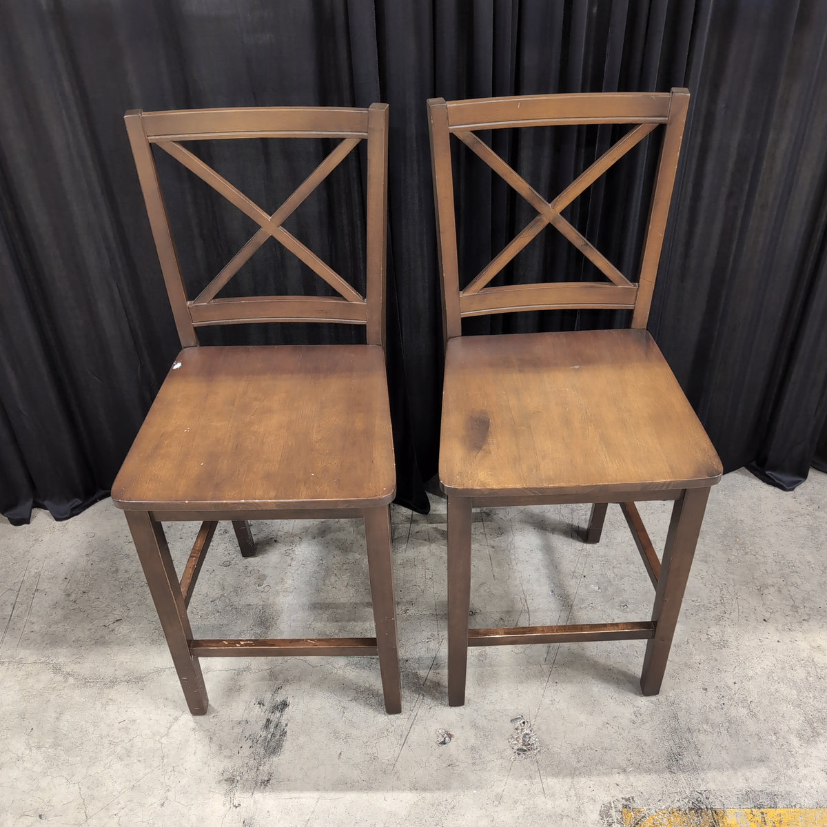 Brown Wood X-Back Bar Stool