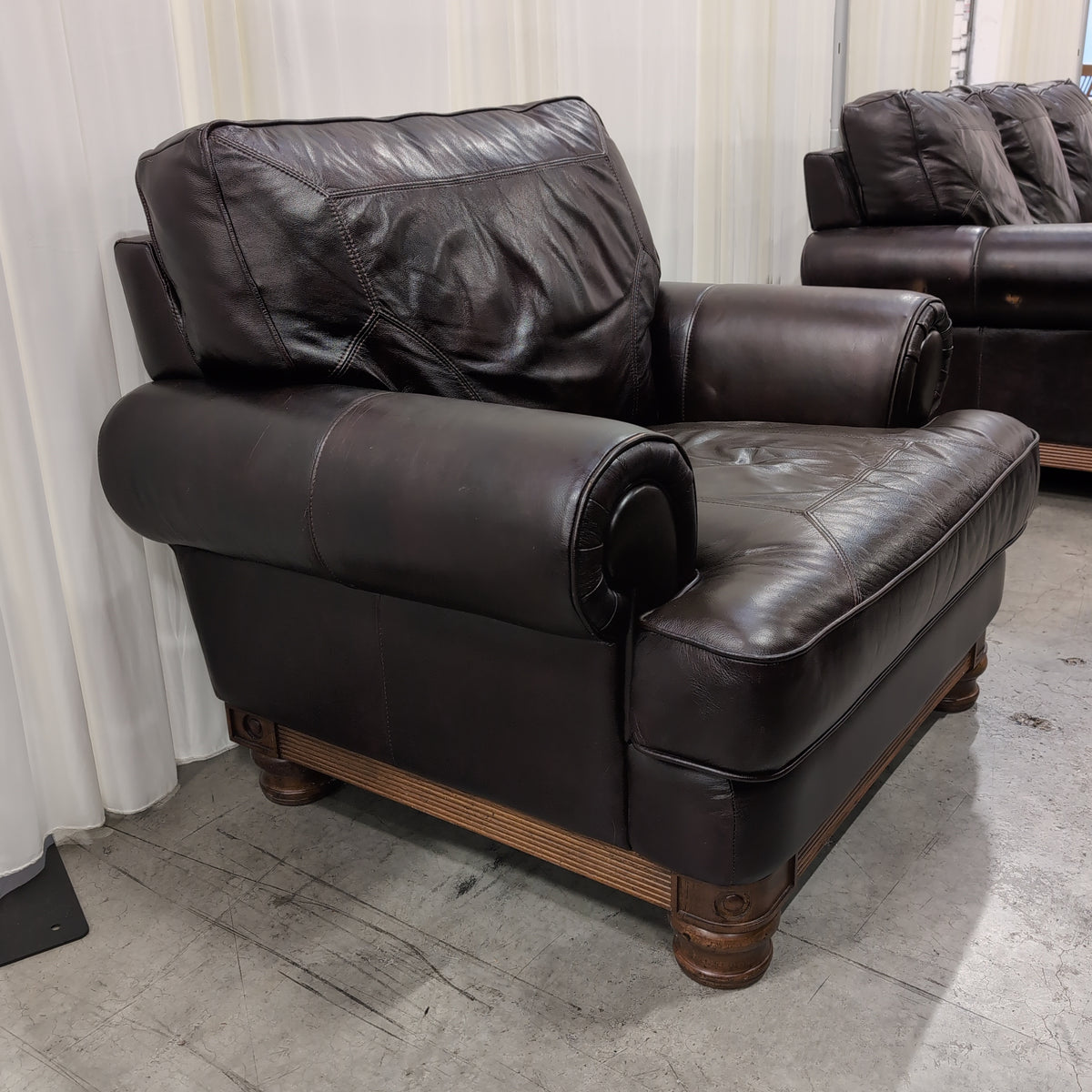 IP Dark Brown Leather Armchair with Rolled Arms