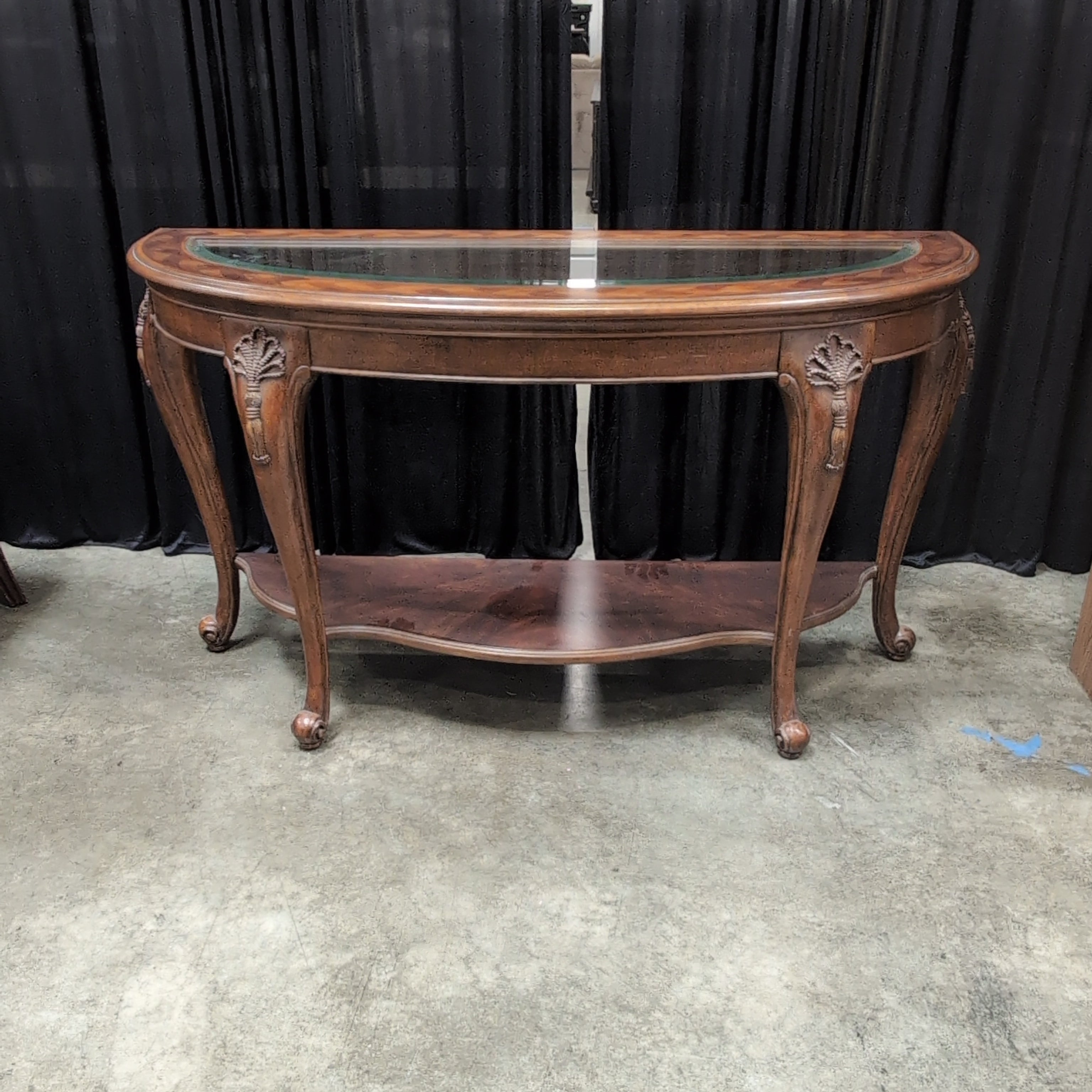 Traditional Dark Wood Console Table with Glass Top