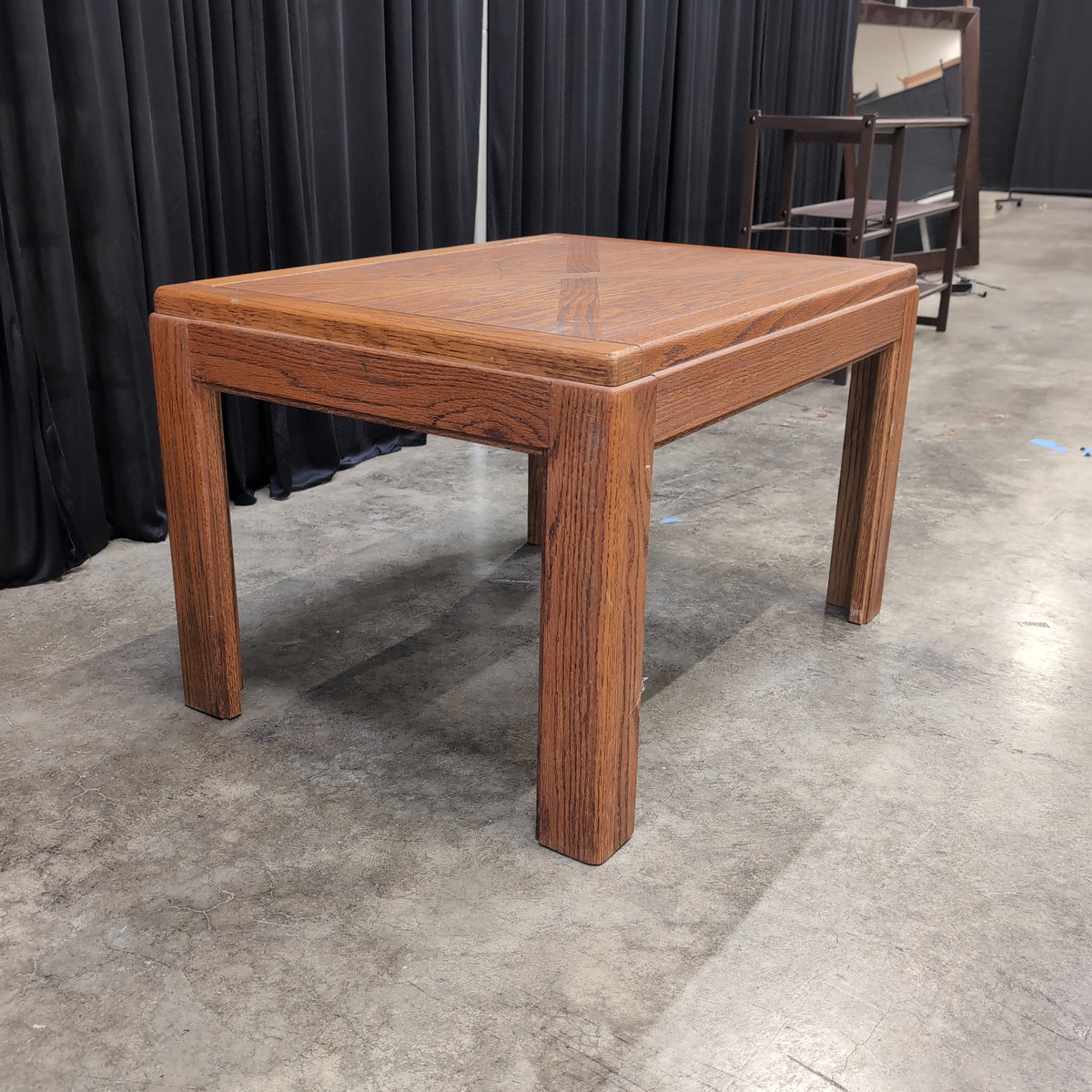 Brown Wood End Table with Geometric Top