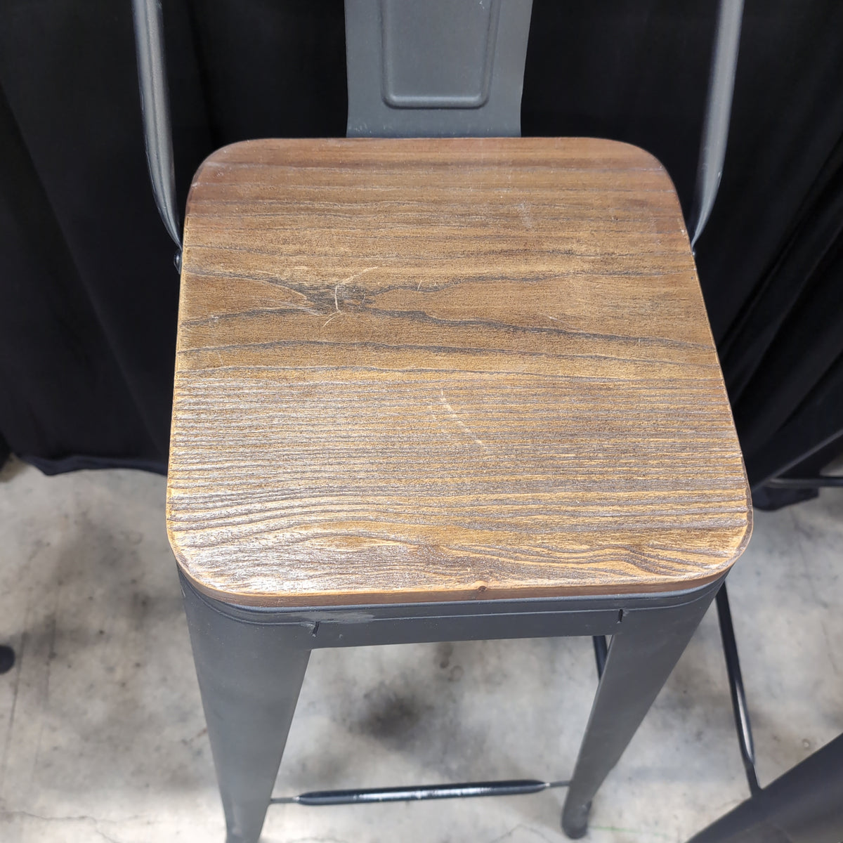 Industrial Style Dark Wood Seat Bar Stool