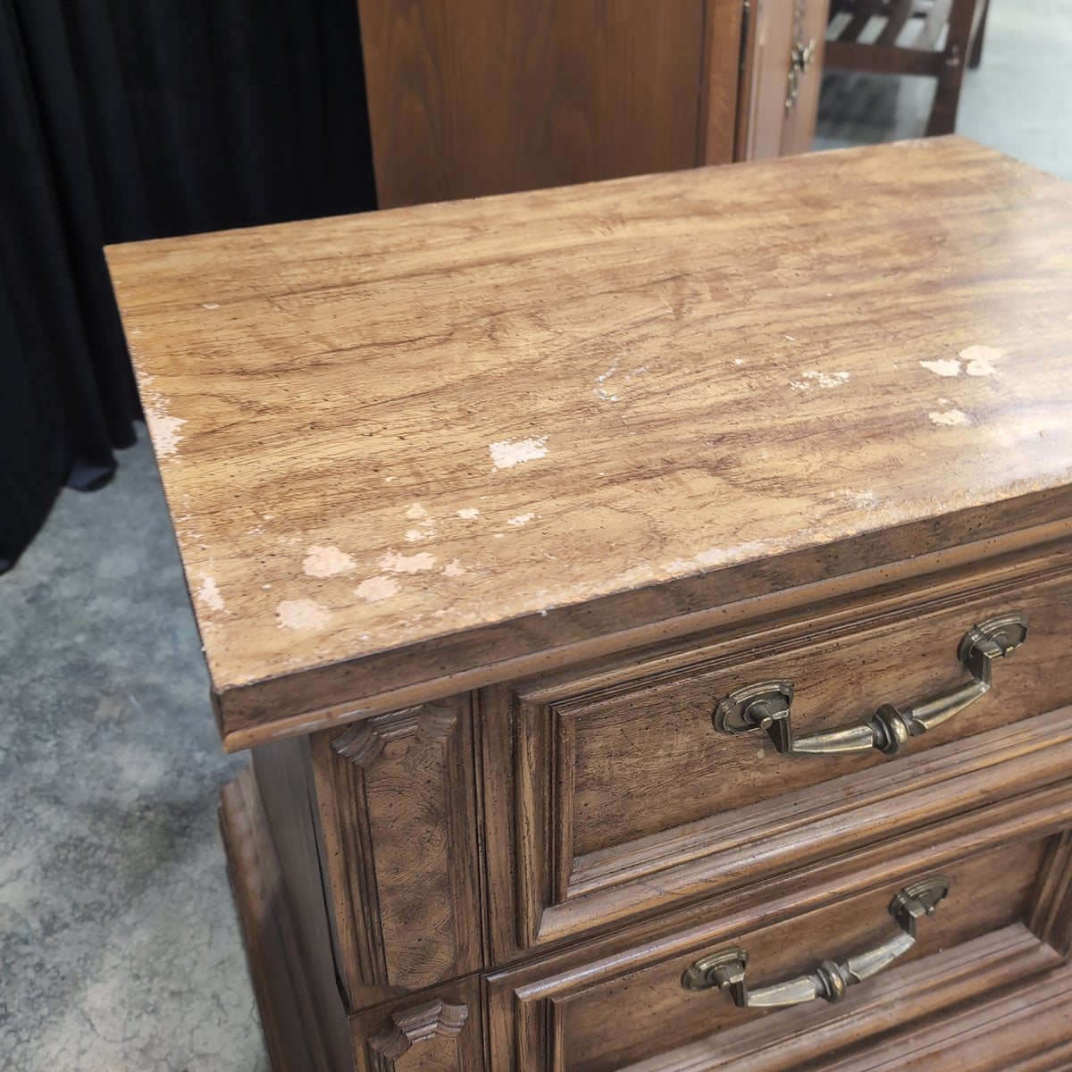 Traditional Two-Drawer Nightstand in Medium Brown Wood