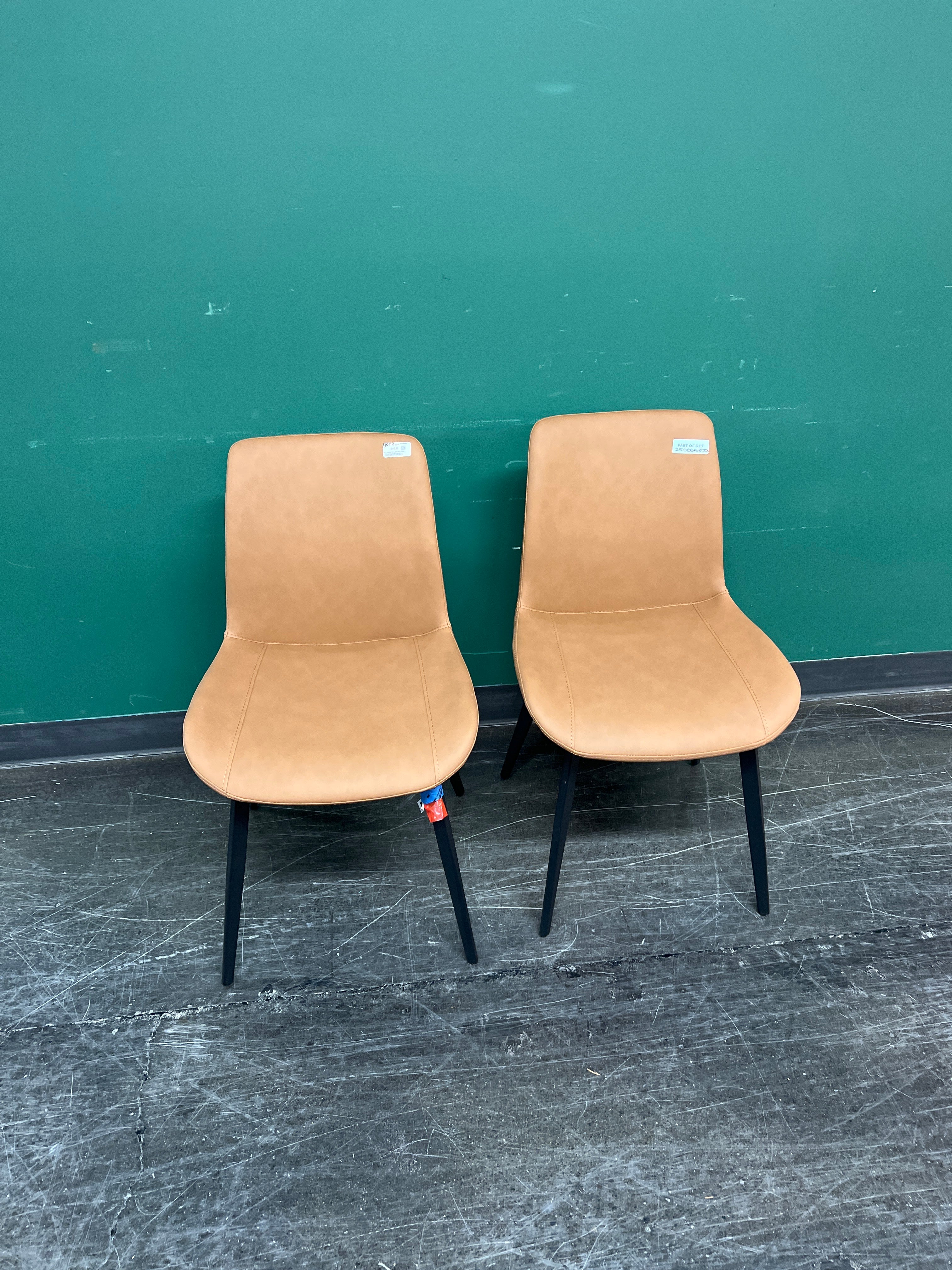 Set of Modern Tan Leatherette Dining Chair with Black Legs