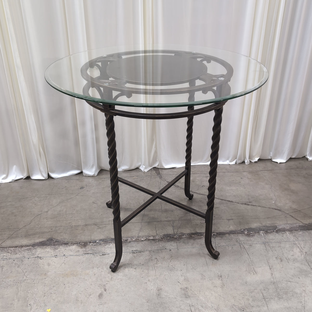 Round Glass Top Bar Table with Twisted Metal Base