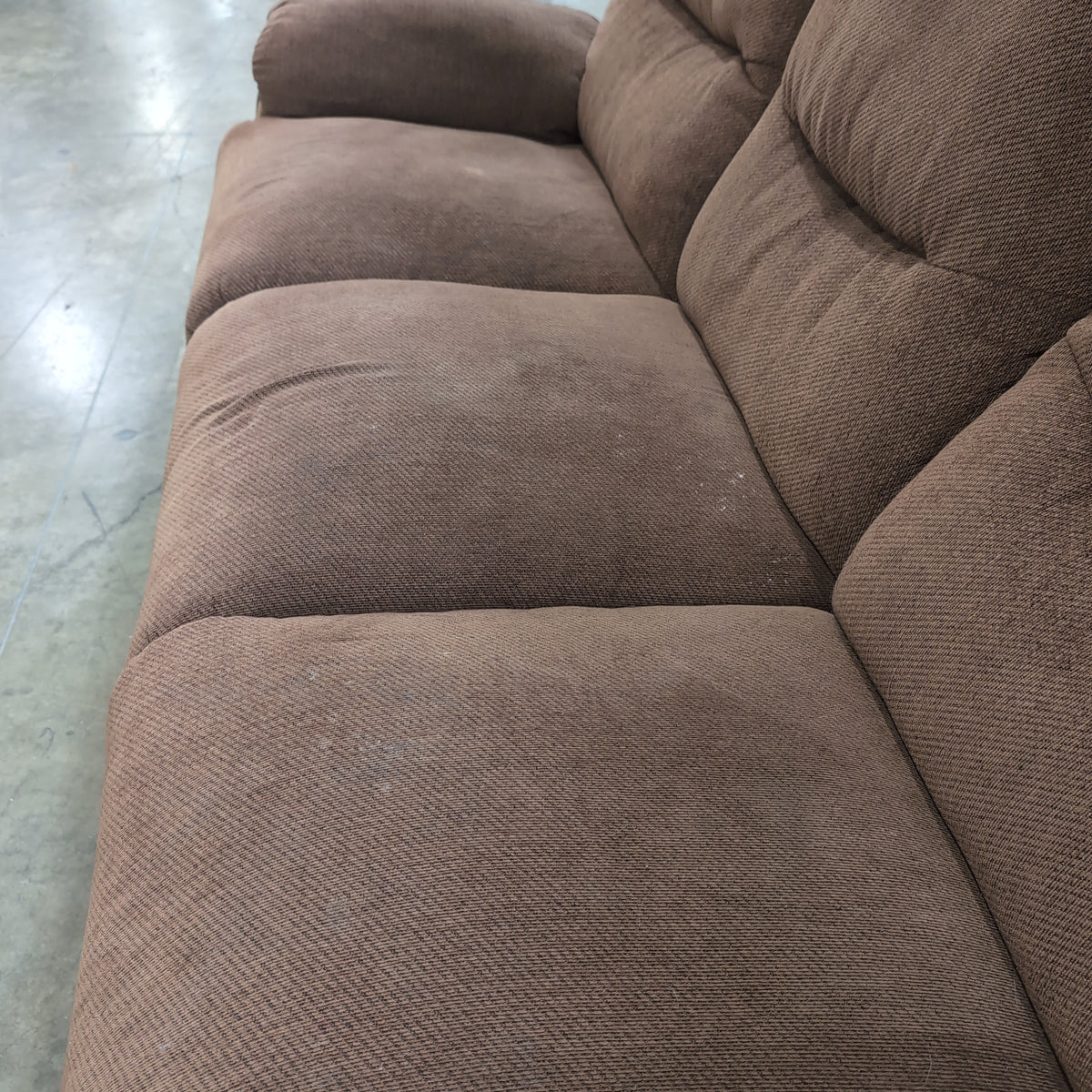 Plush Brown Fabric Reclining Couch with Padded Arms