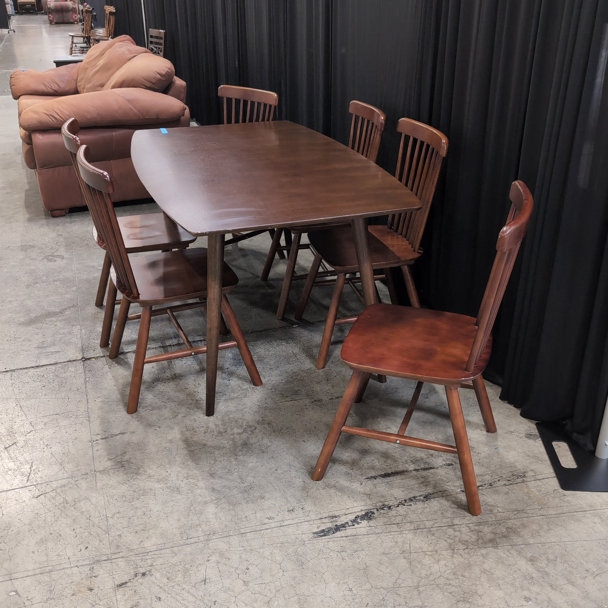 Dark Brown Wood Dining Table with Six Chairs