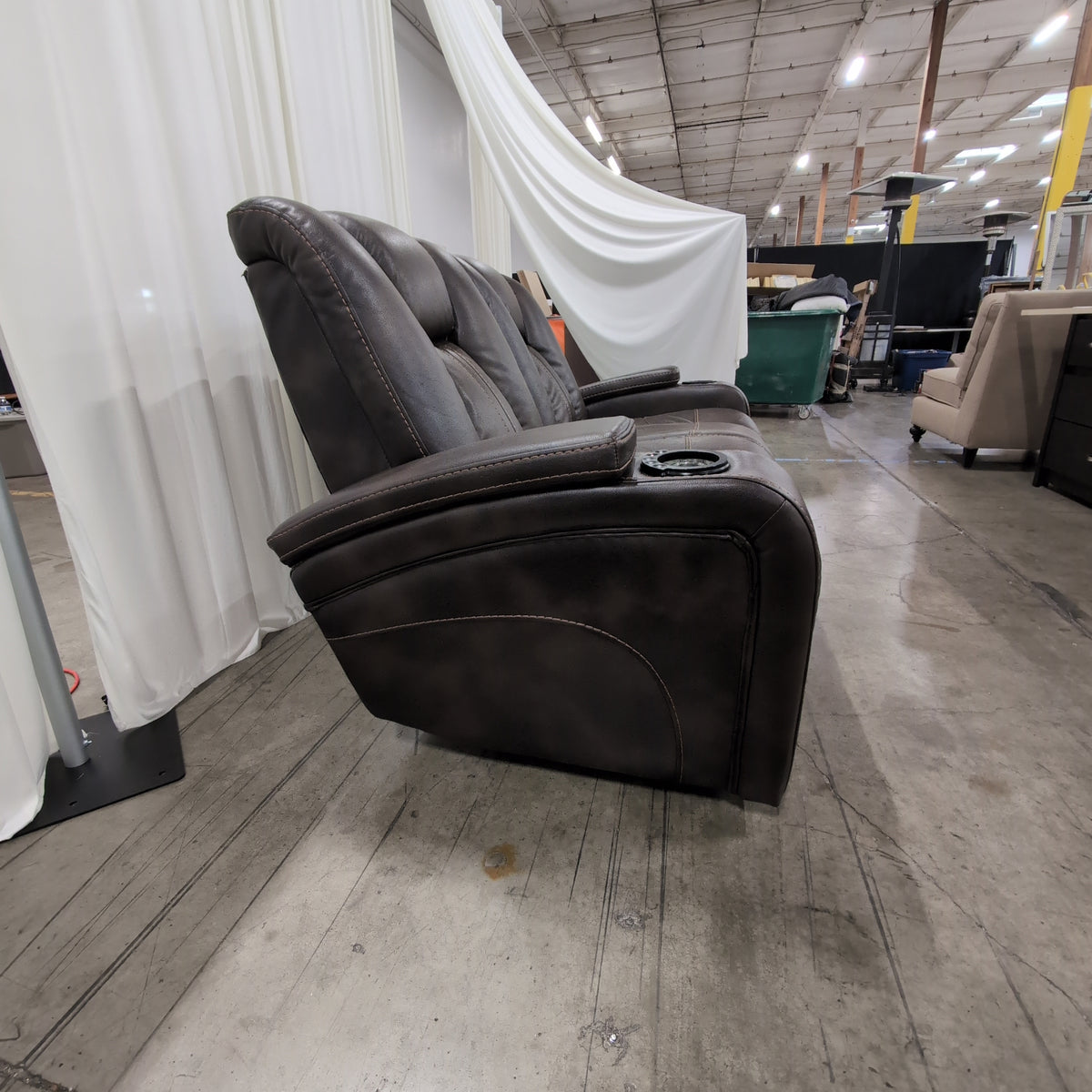 Man Wah Furniture-Modern Brown Faux Leather Reclining Loveseat with LED Cupholders