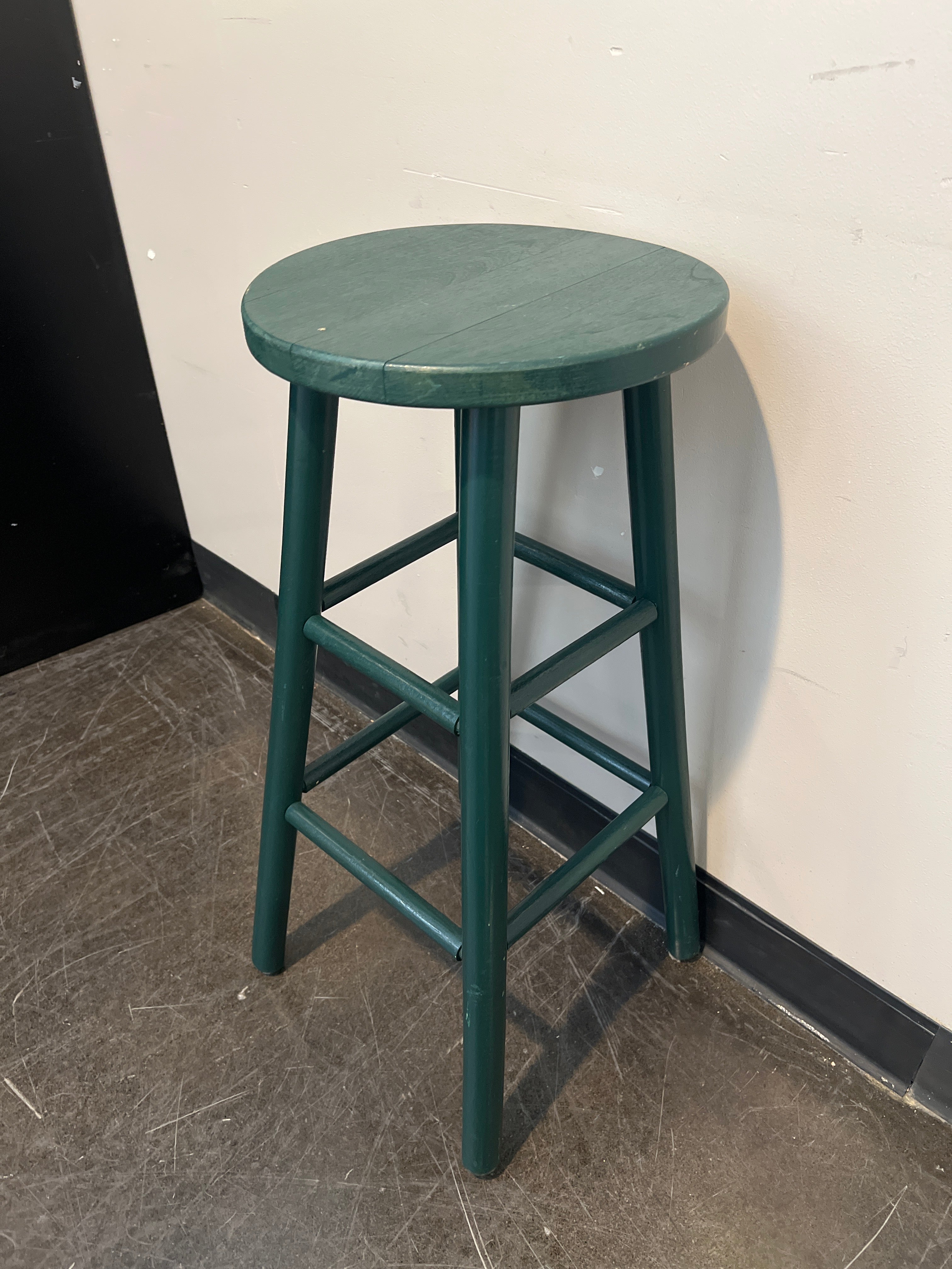 Rustic Dark Green Wooden Stool