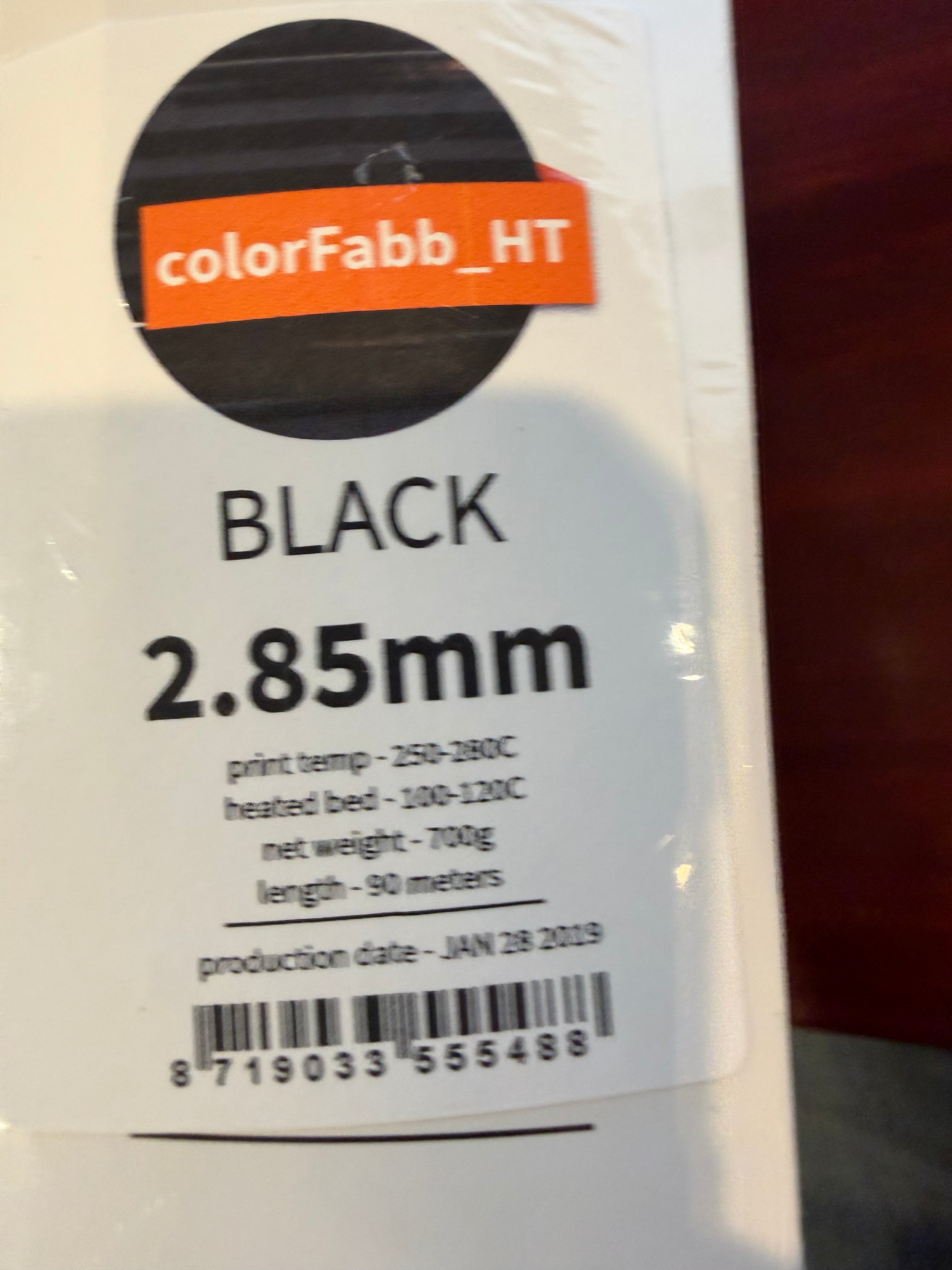 Lot of Two (2) Color Fabb Black 2.85mm 3d Printing Filament - 700g, 90 Meters - New (Damage to Box)