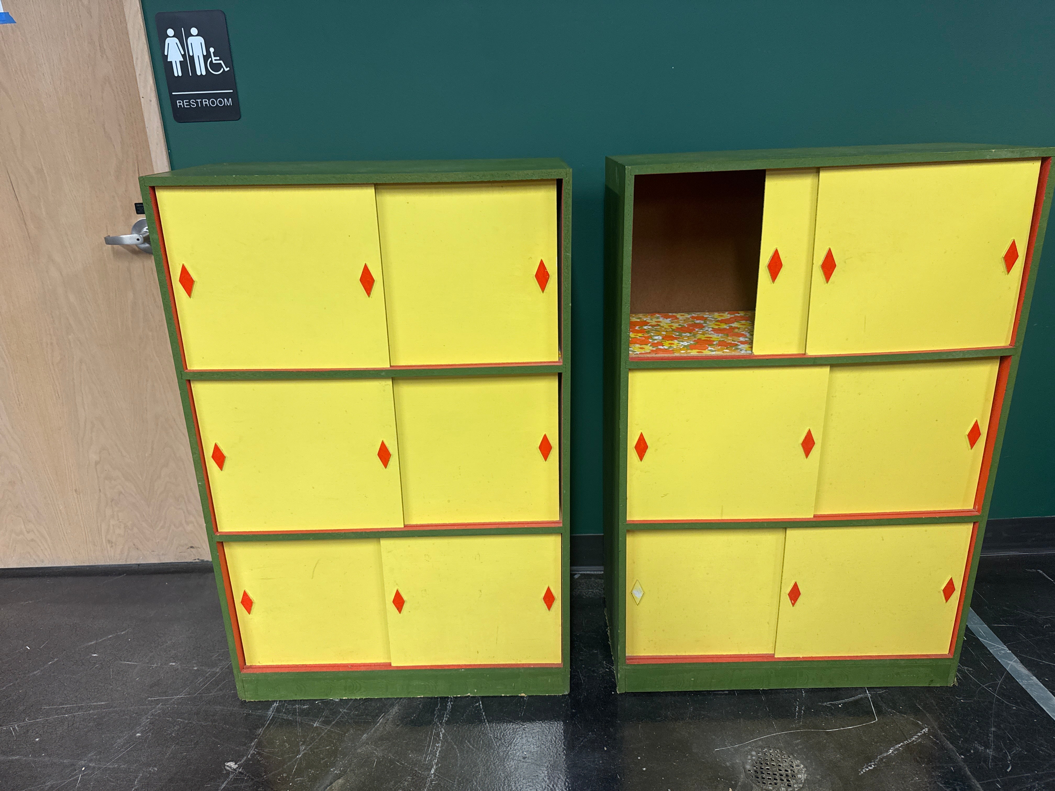 Hand-Painted Sliding Door Storage Cabinet – Vintage Carnival Style