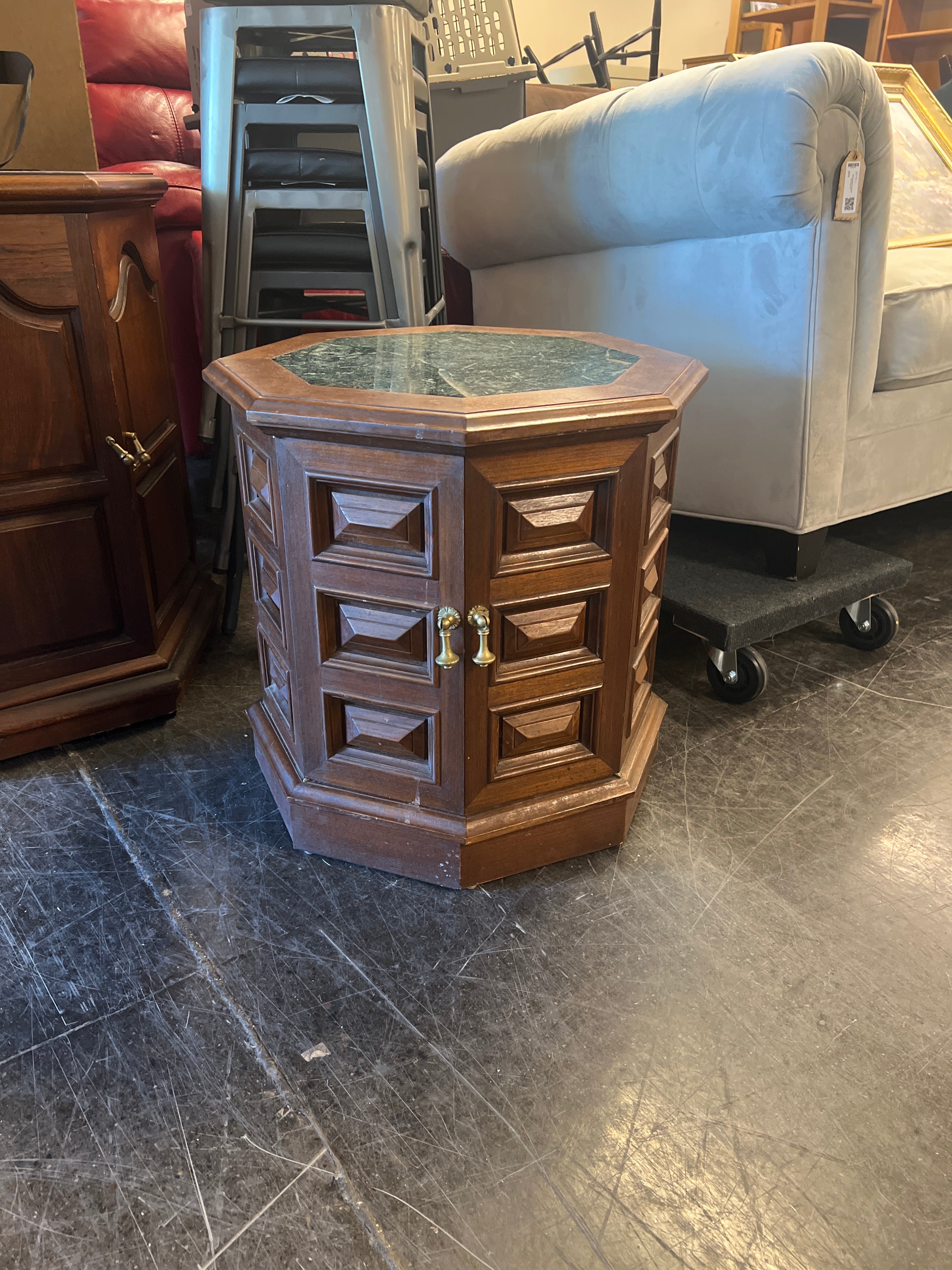 Vintage Hexagon End Table with Marble Top