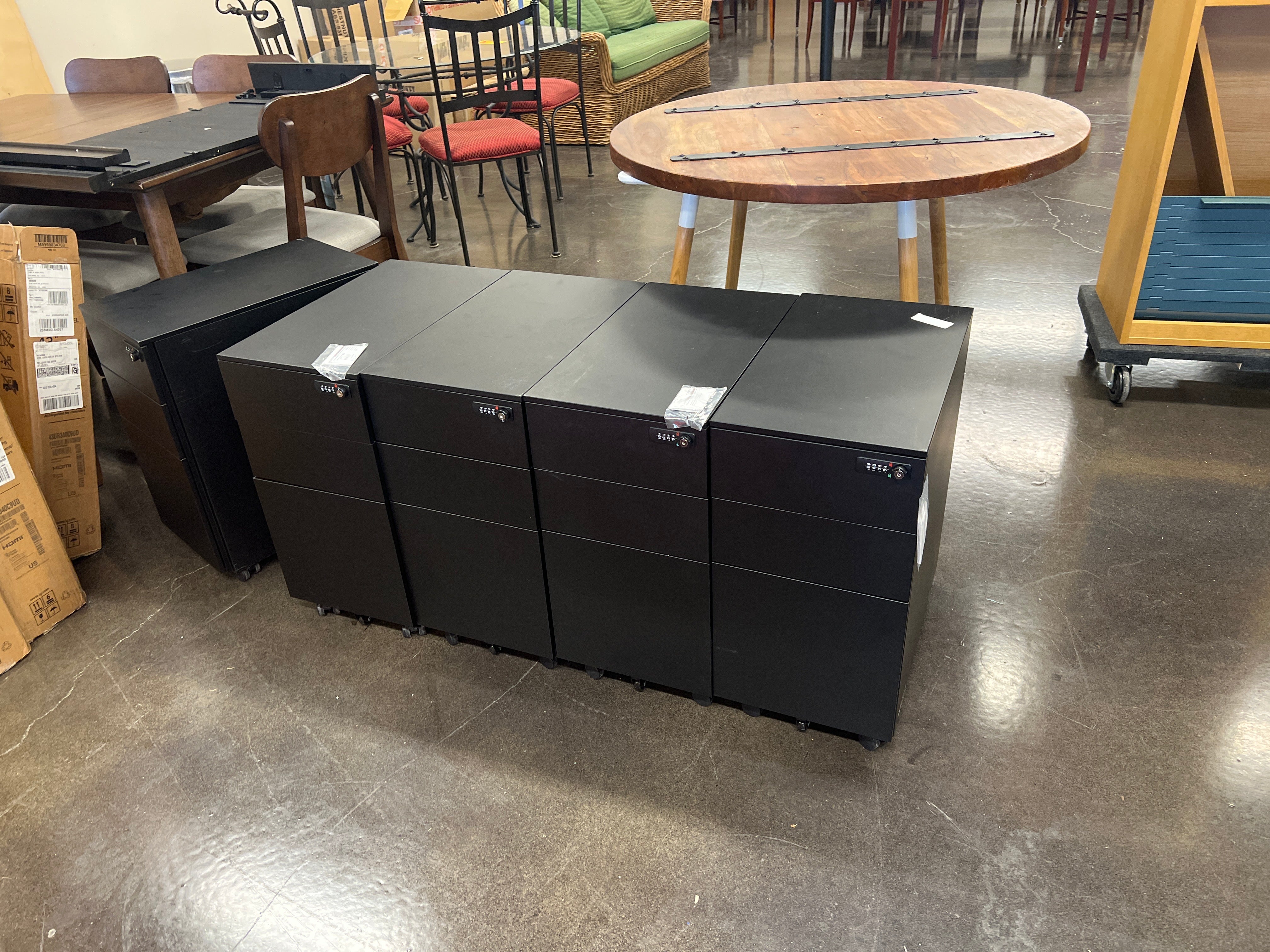 Black Three Drawer File Cabinet with Lock