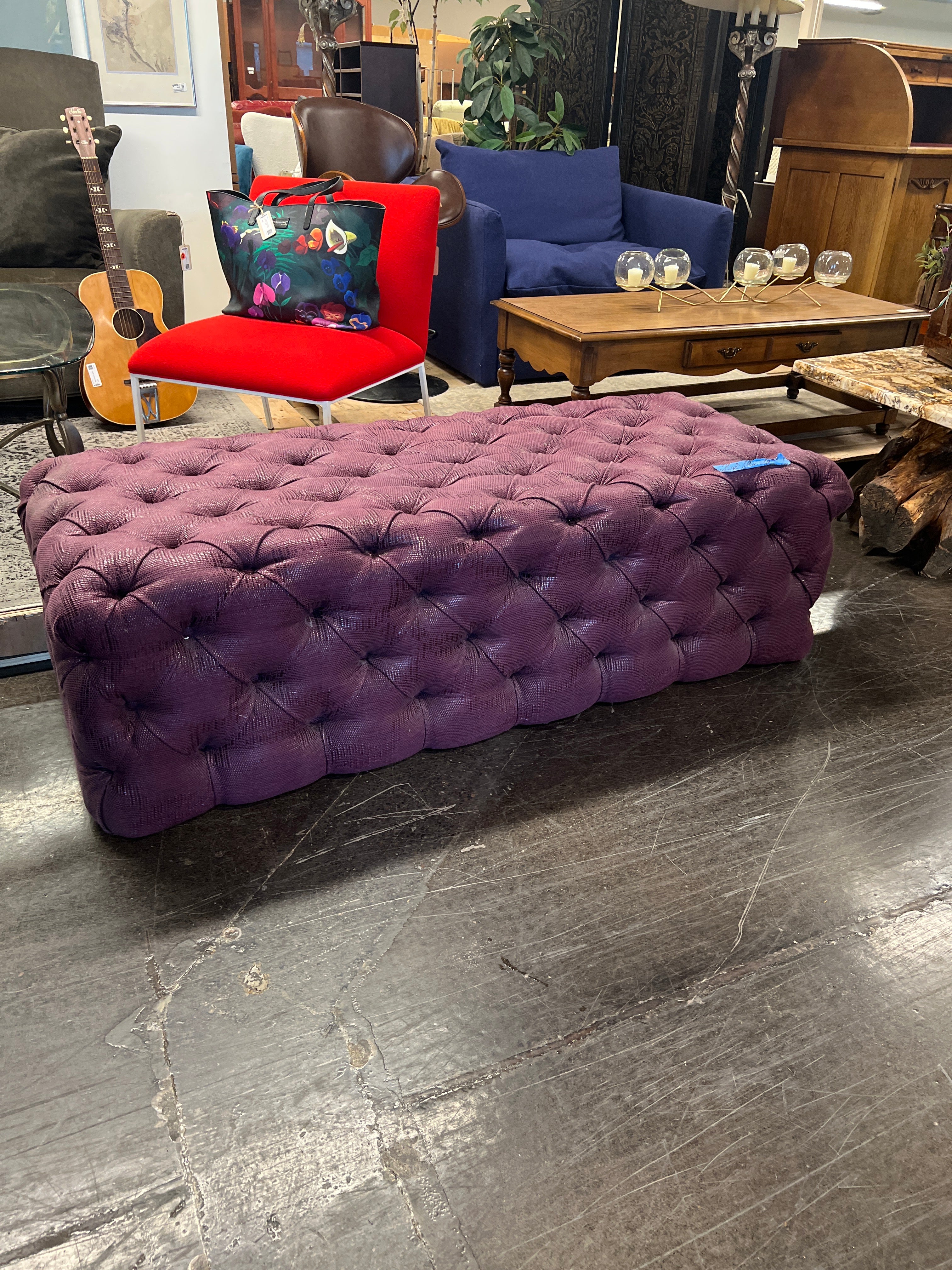 Plush Purple Button-Tufting Ottoman