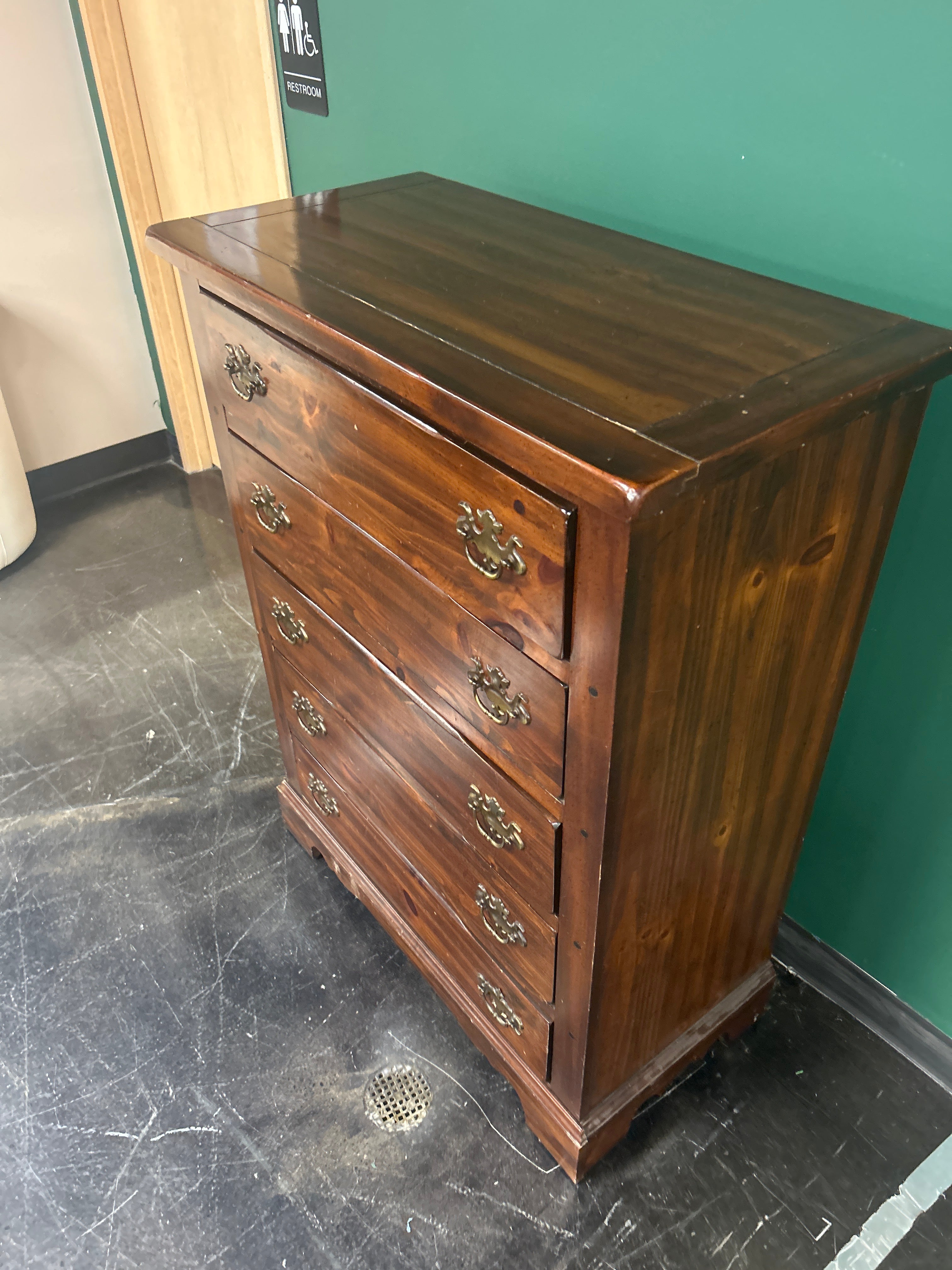 Rustic Brown Hardwood Five-Drawer Chest