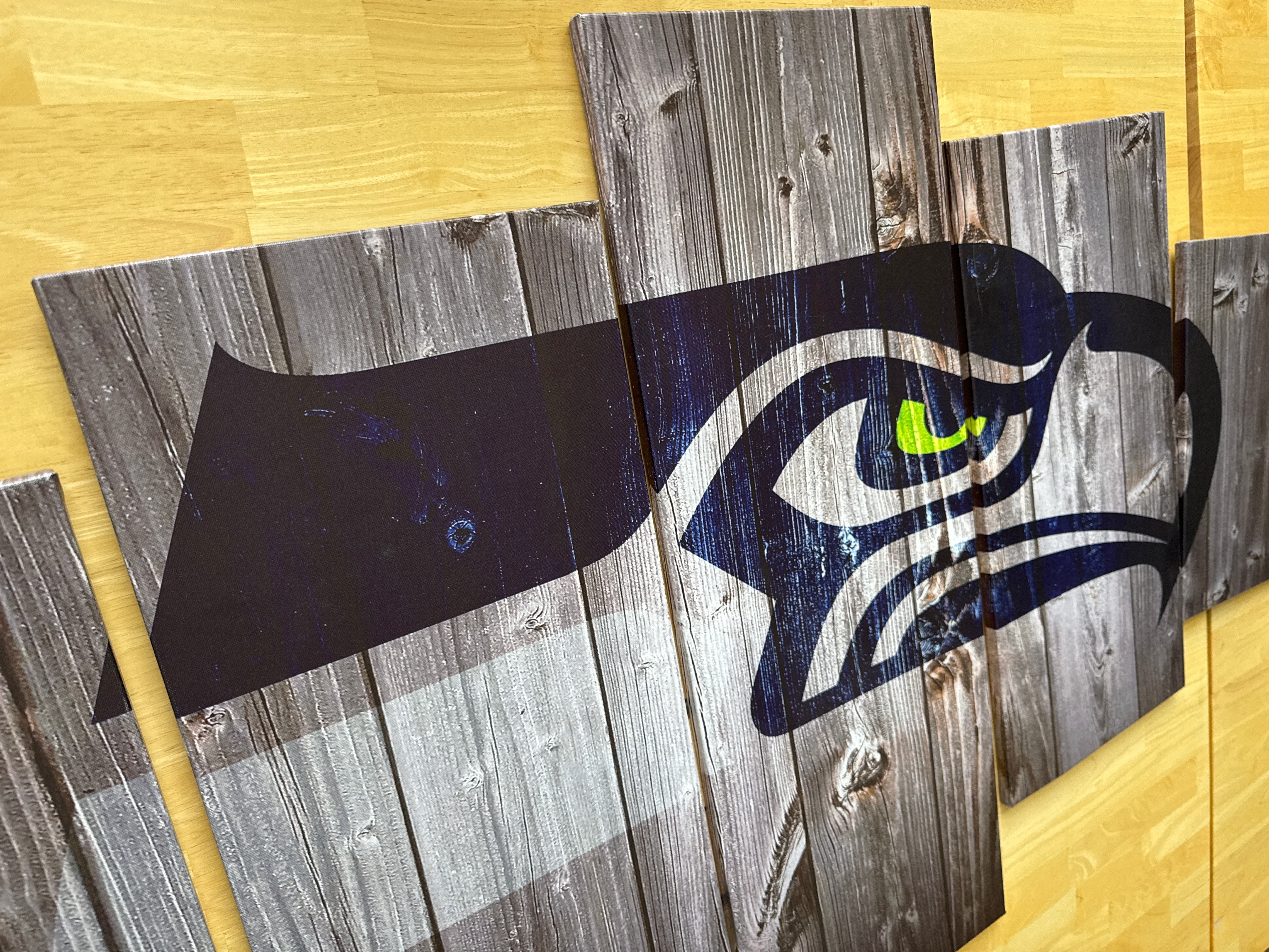 Seahawks 5-Piece Wall Art – Rustic Wood Grain Look