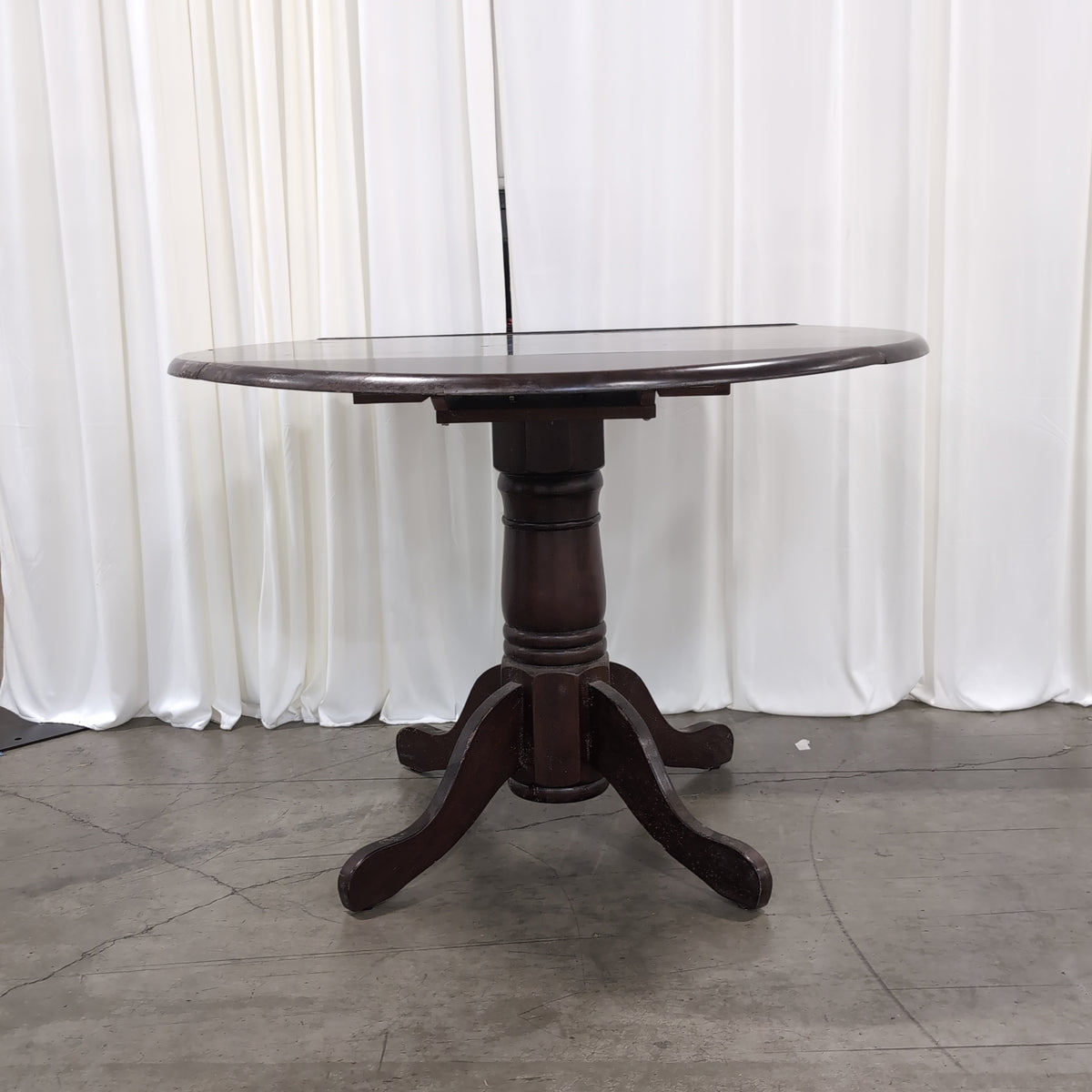Dark Wood Round Dining Table with Drop Leaf