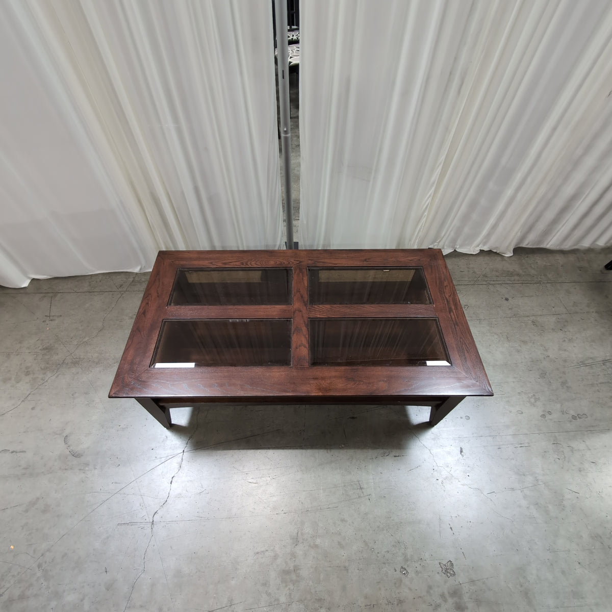 Dark Stained Wood Coffee Table with Glass Insert