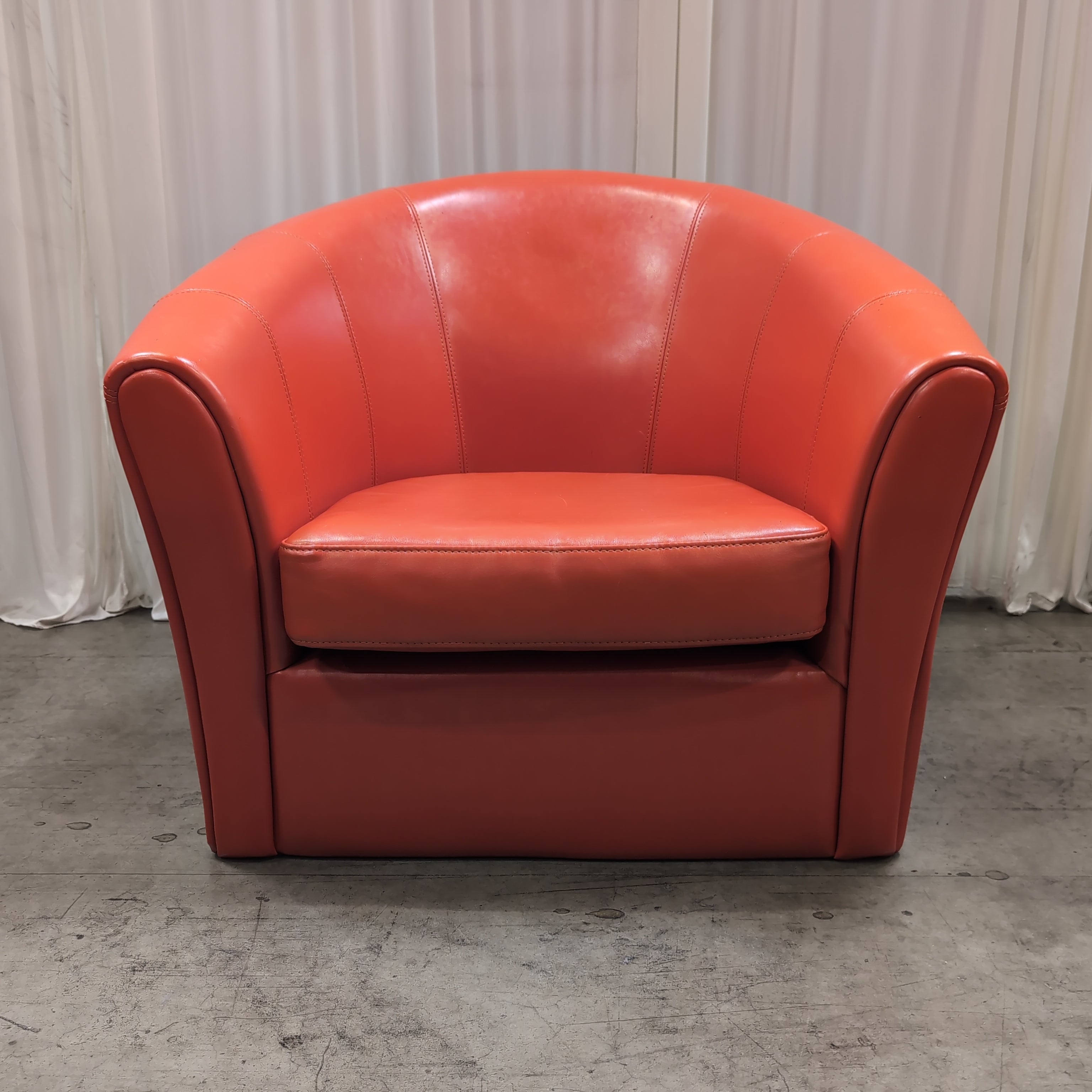 Orange Faux Leather Tub Accent Chair