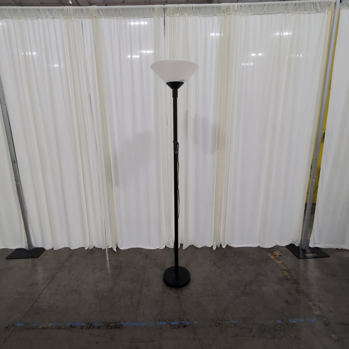 Black Metal Torchiere Floor Lamp with Frosted Cone Shade