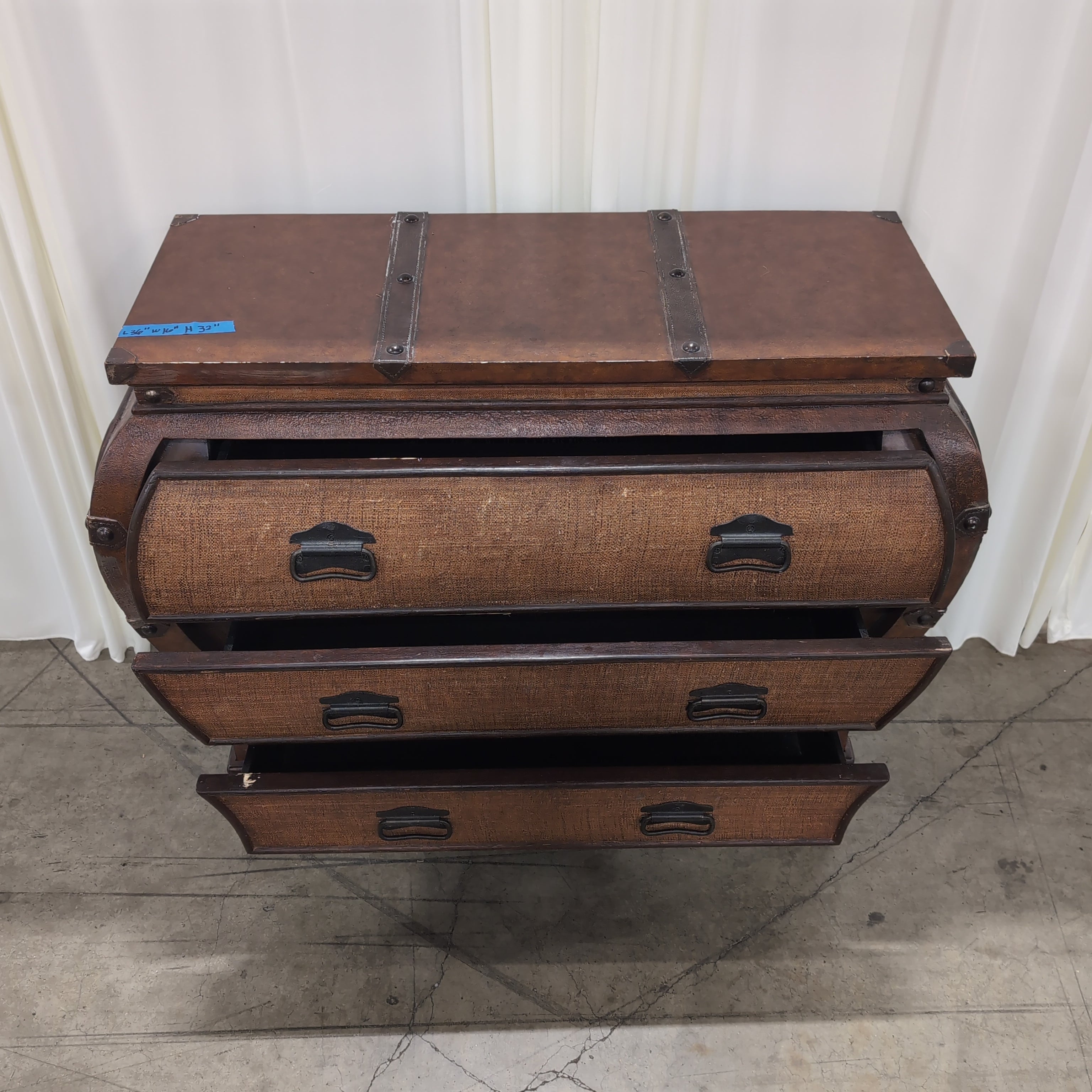 Brown Faux Leather Trunk Style Three-Drawer Dresser