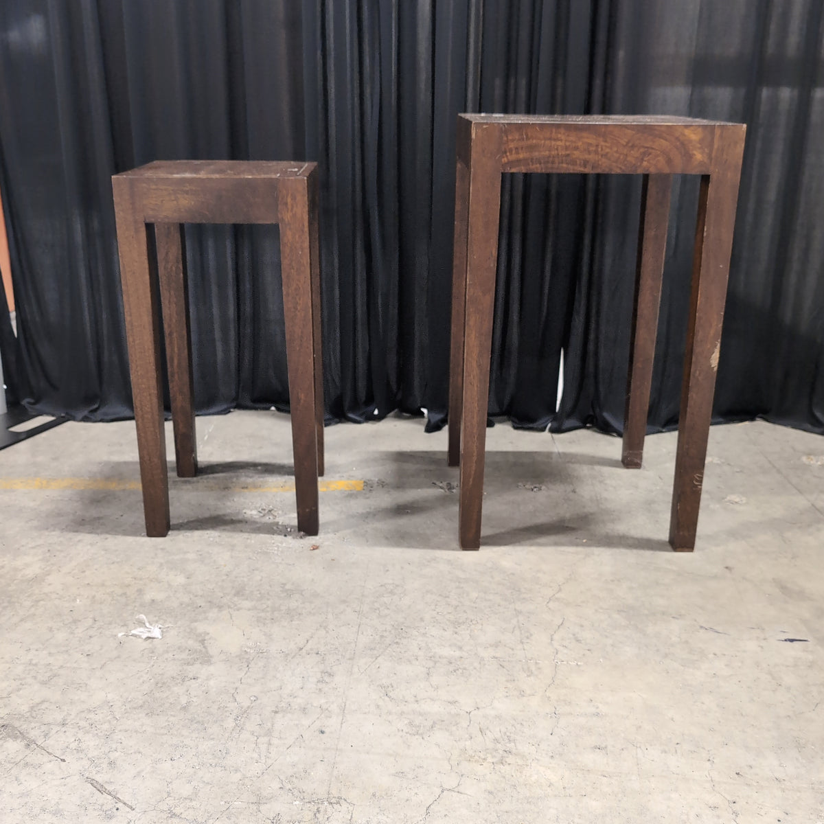 Brown Wood Square End Table Set with Inlay