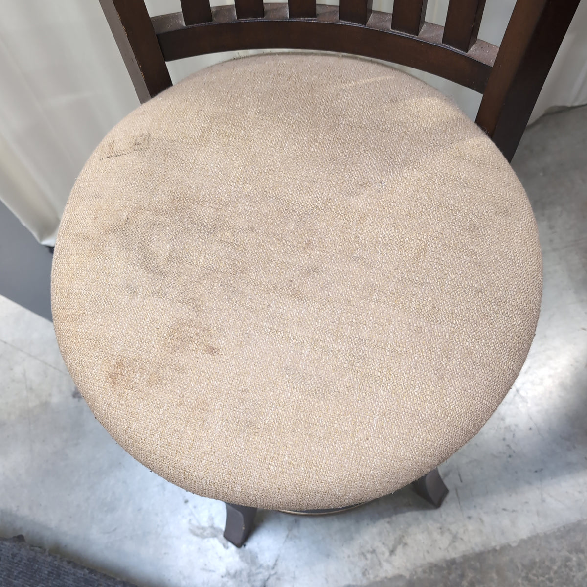 Dark Wood Slatted Back Swivel Bar Stool