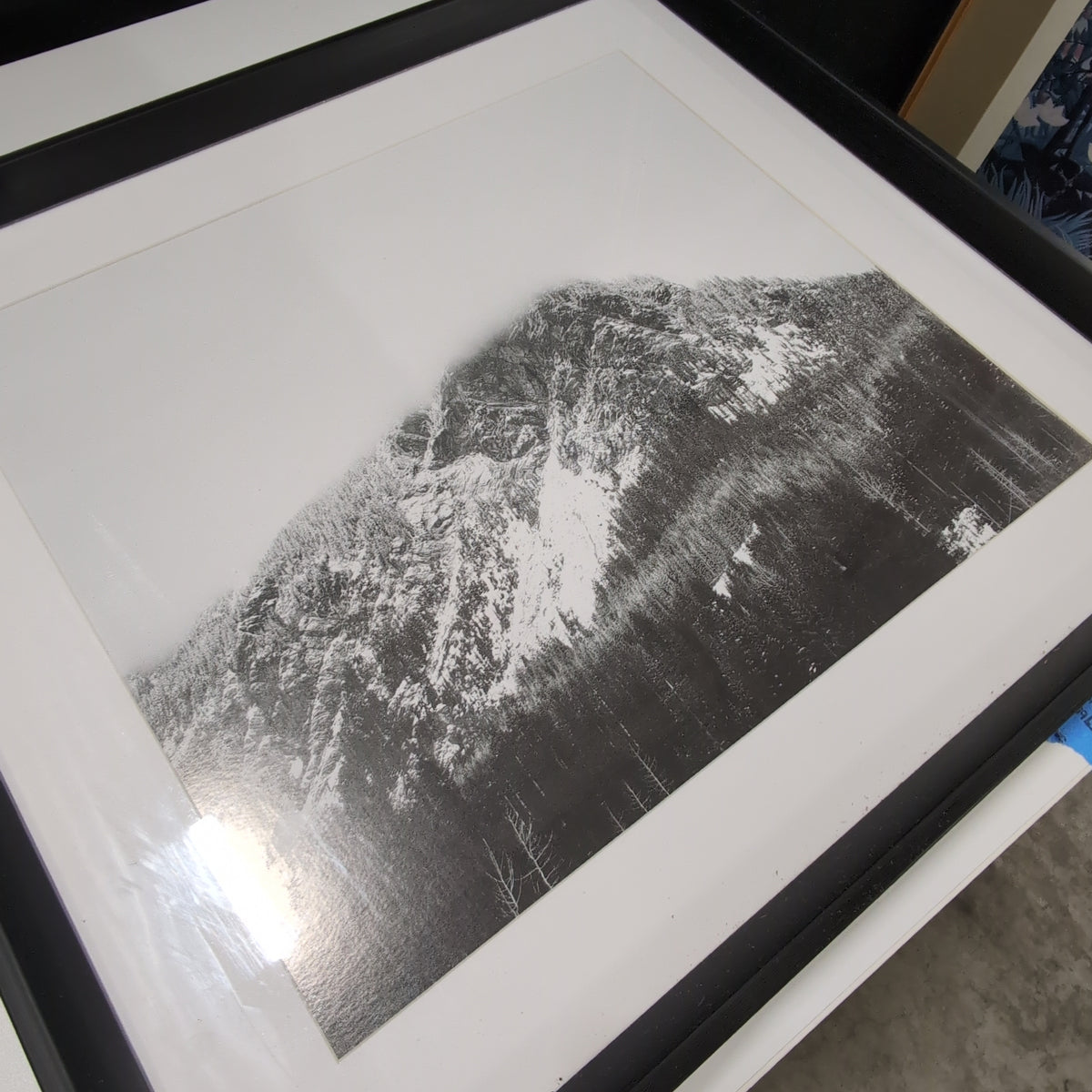 Snowy Mountain Landscape Photograph with White Mat