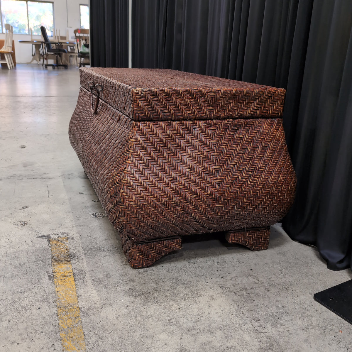 Dark Brown Woven Wicker Storage Chest with Handles