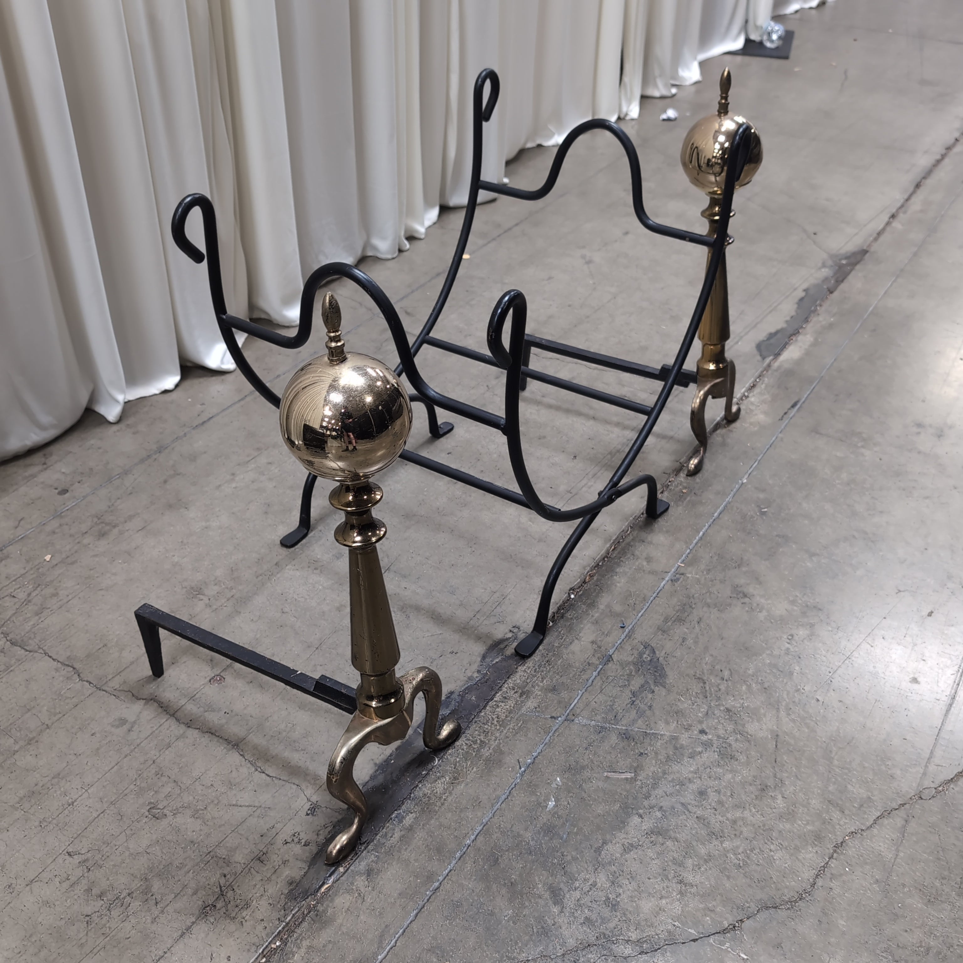 Black Metal firewood Rack with Brass accents