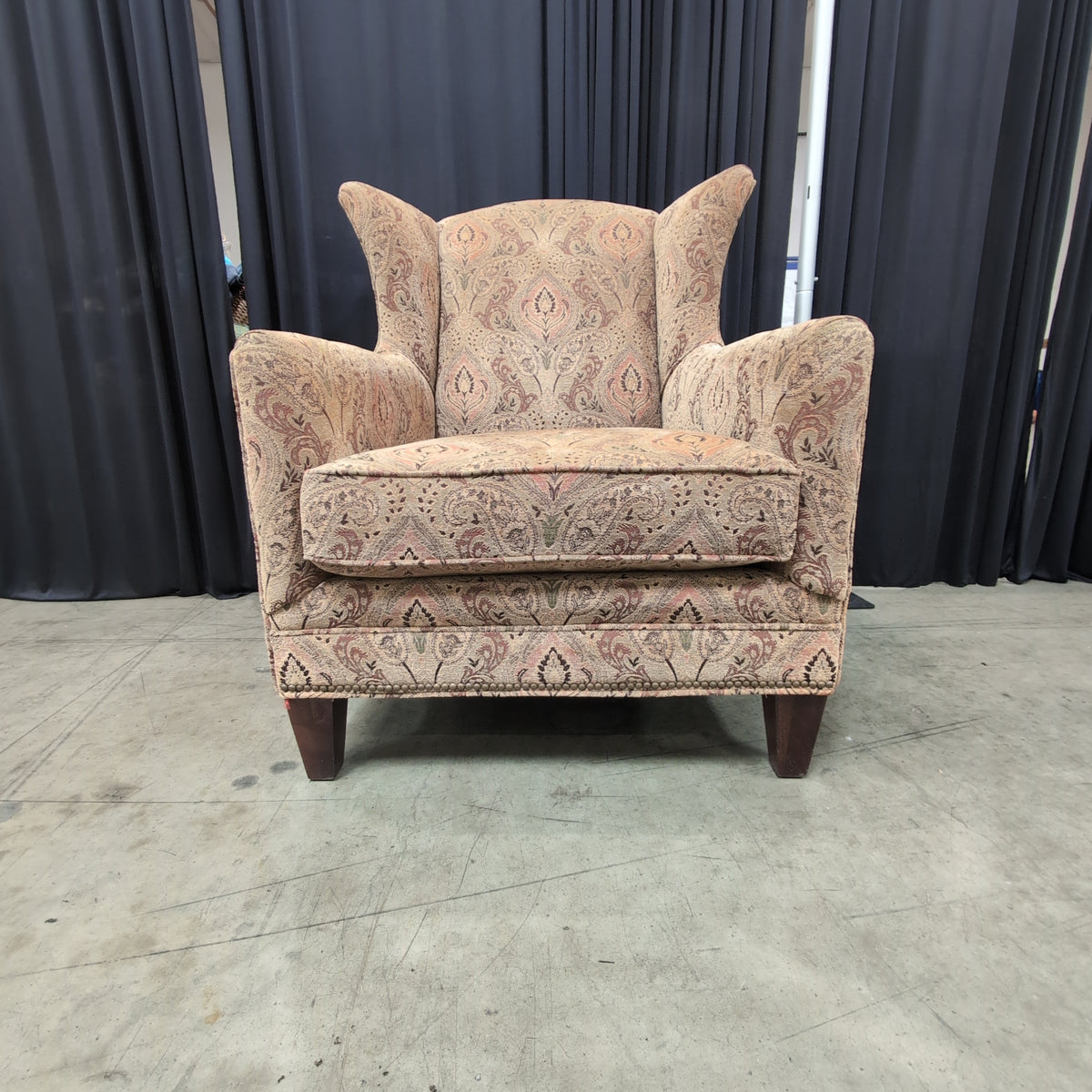 Traditional Paisley Fabric Wingback Chair
