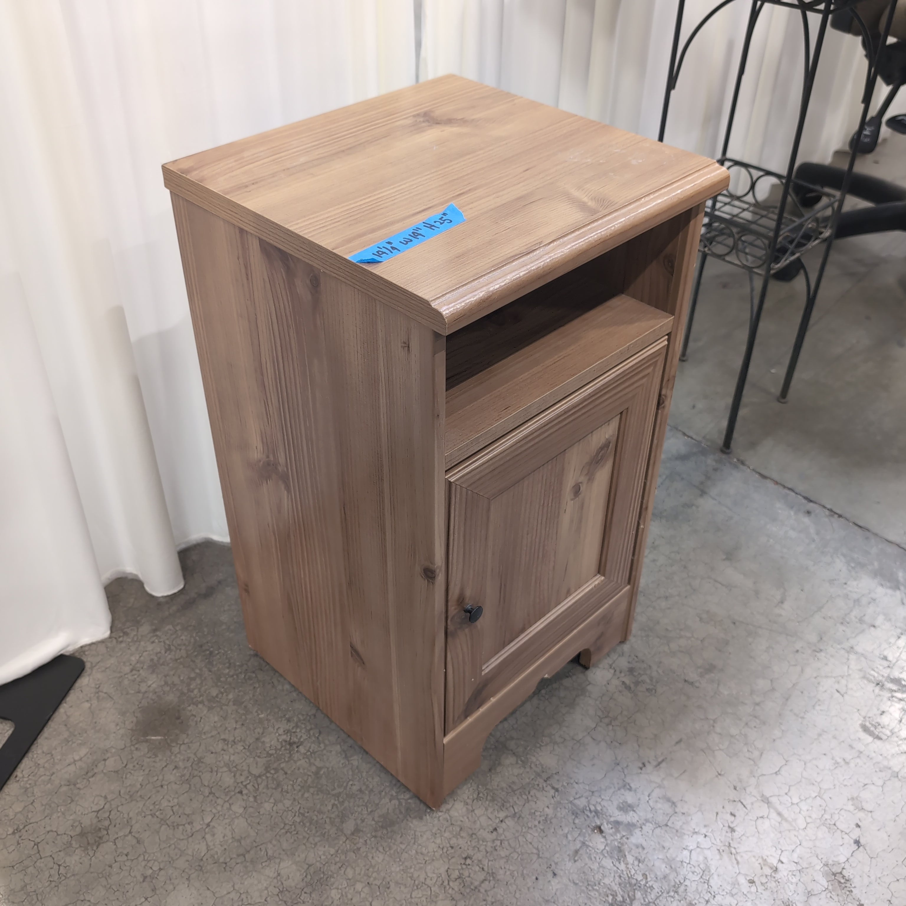 Natural Wood Single-Door Nightstand with Molded Top