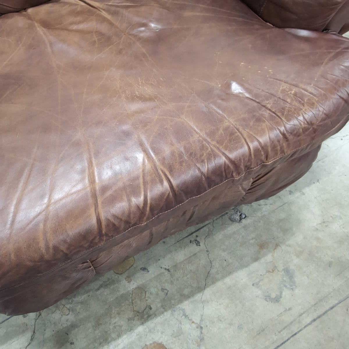 Brown Overstuffed Leather Recliner Chair