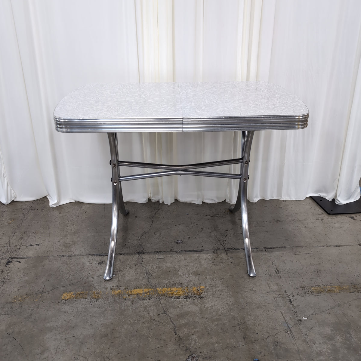 Retro Grey Laminate Dining Table with Chrome Trim