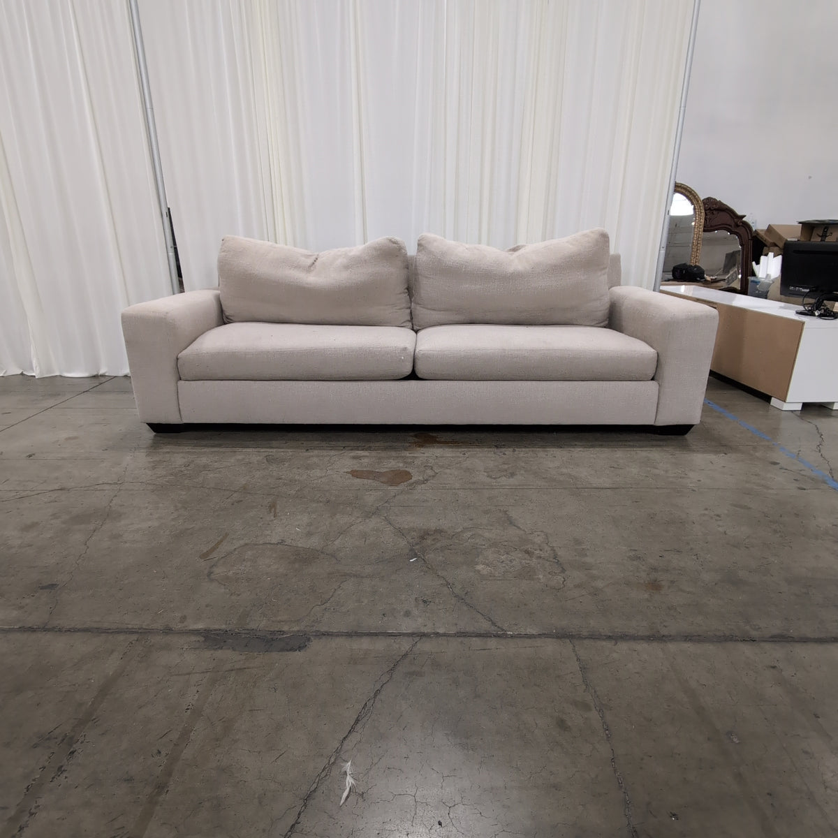 Modern Light Beige Fabric Two-Cushion Couch