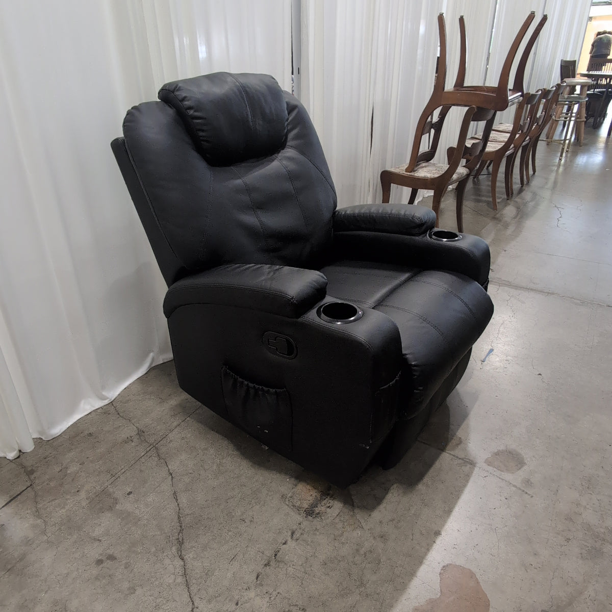 Padded Black Faux Leather Recliner with Cup Holders