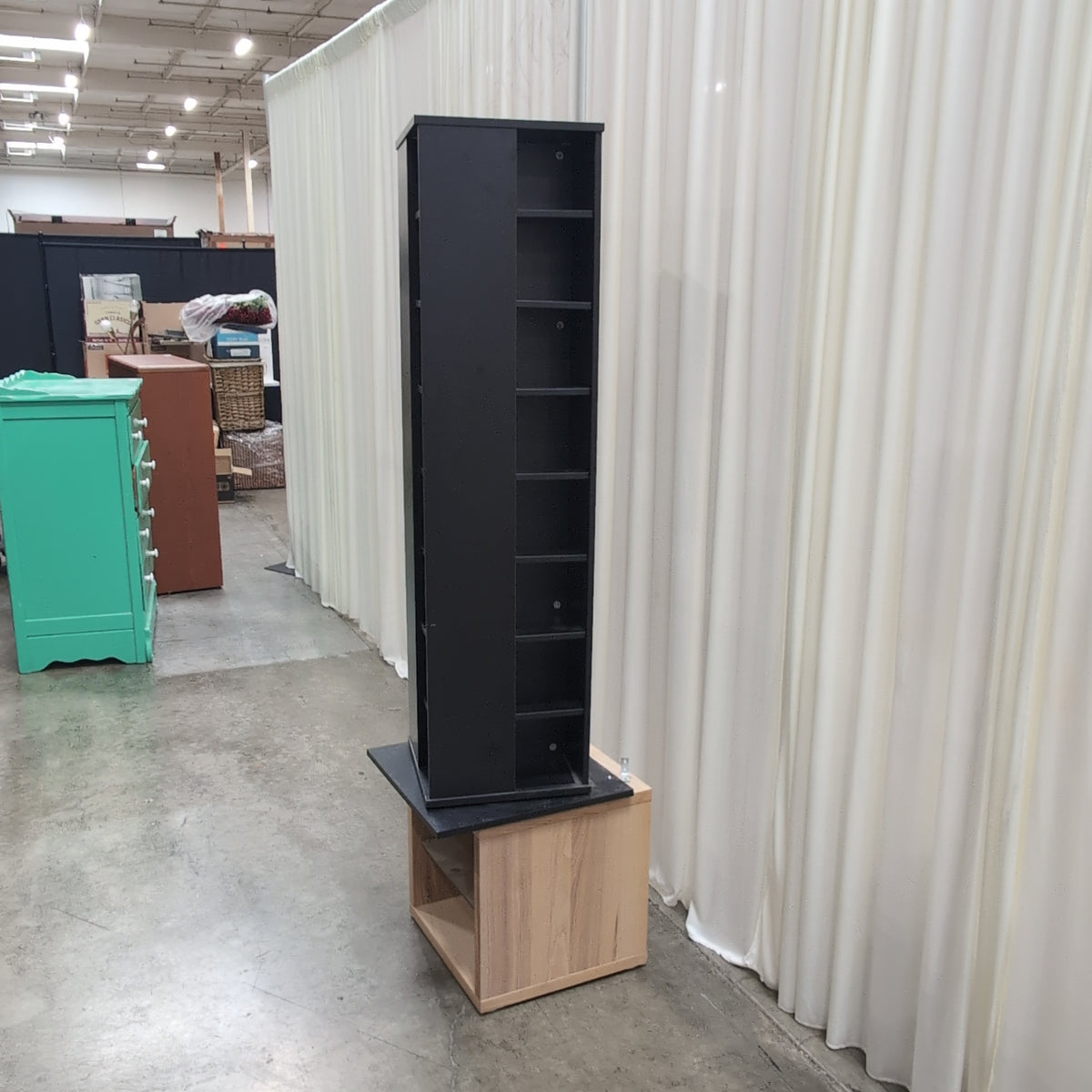 Black Rotating Multi-Shelf Media Tower