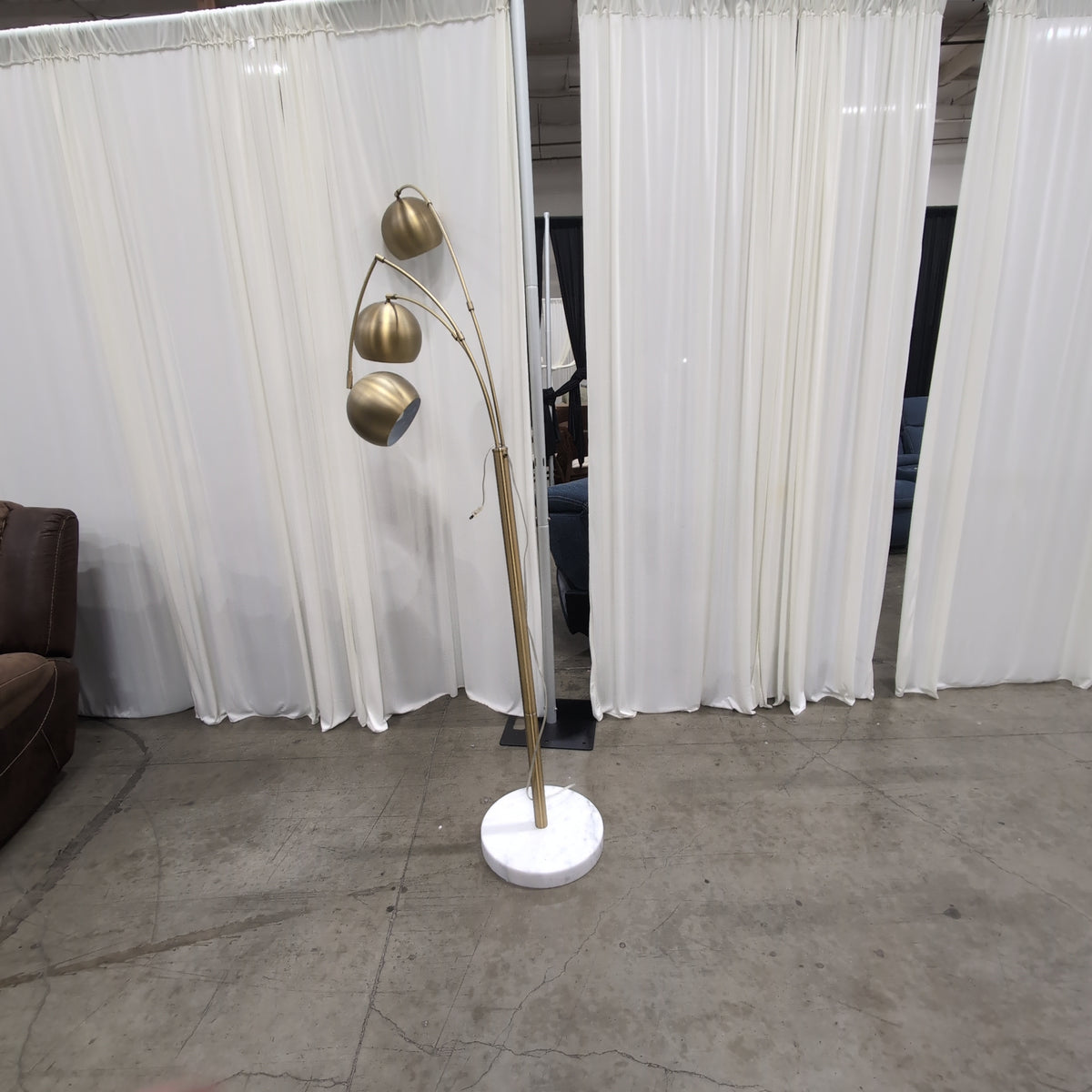 Intertek Mid-Century Modern Gold Three-Light Floor Lamp with Marble Base