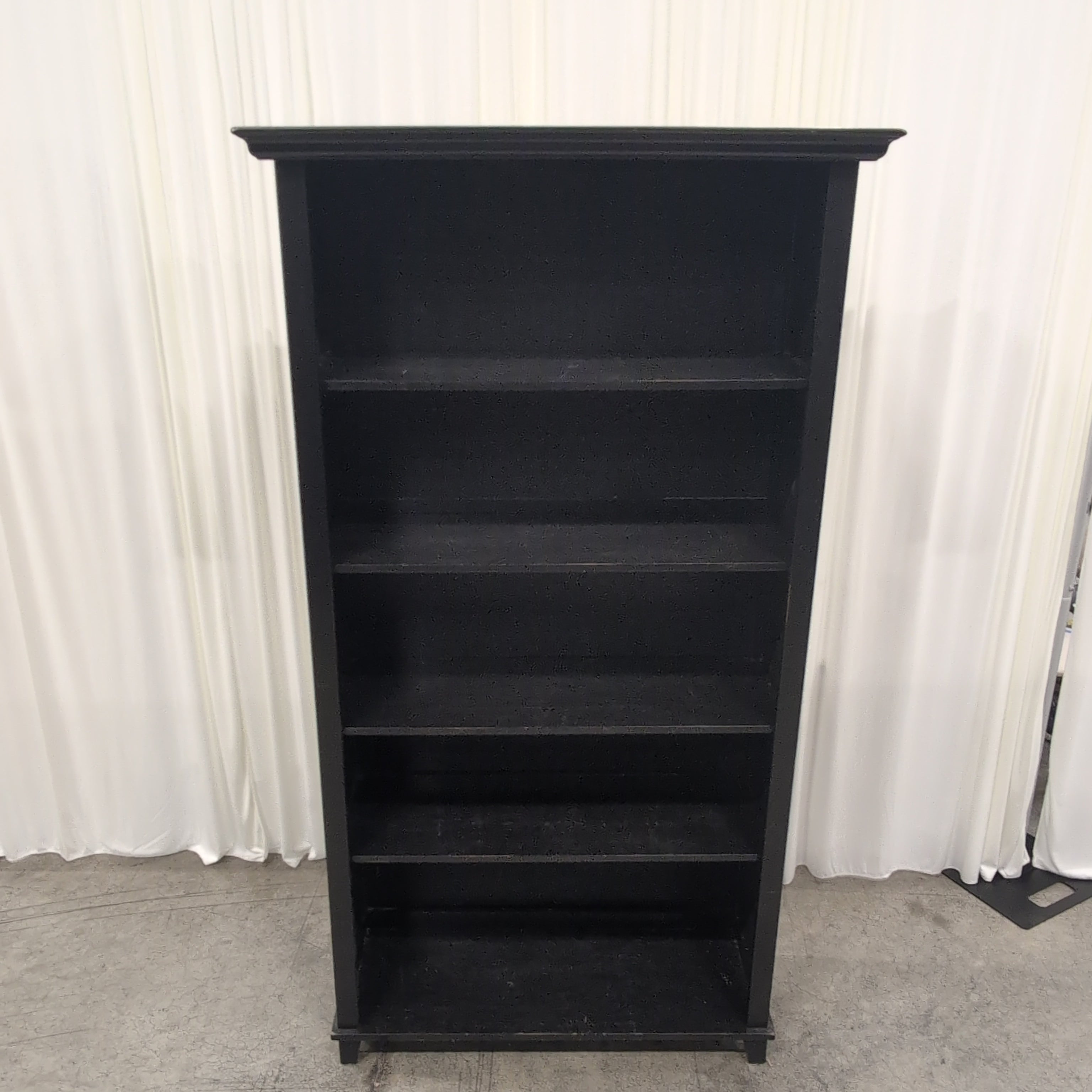 Dark Wood Five-Shelf Bookcase with Crown Molding