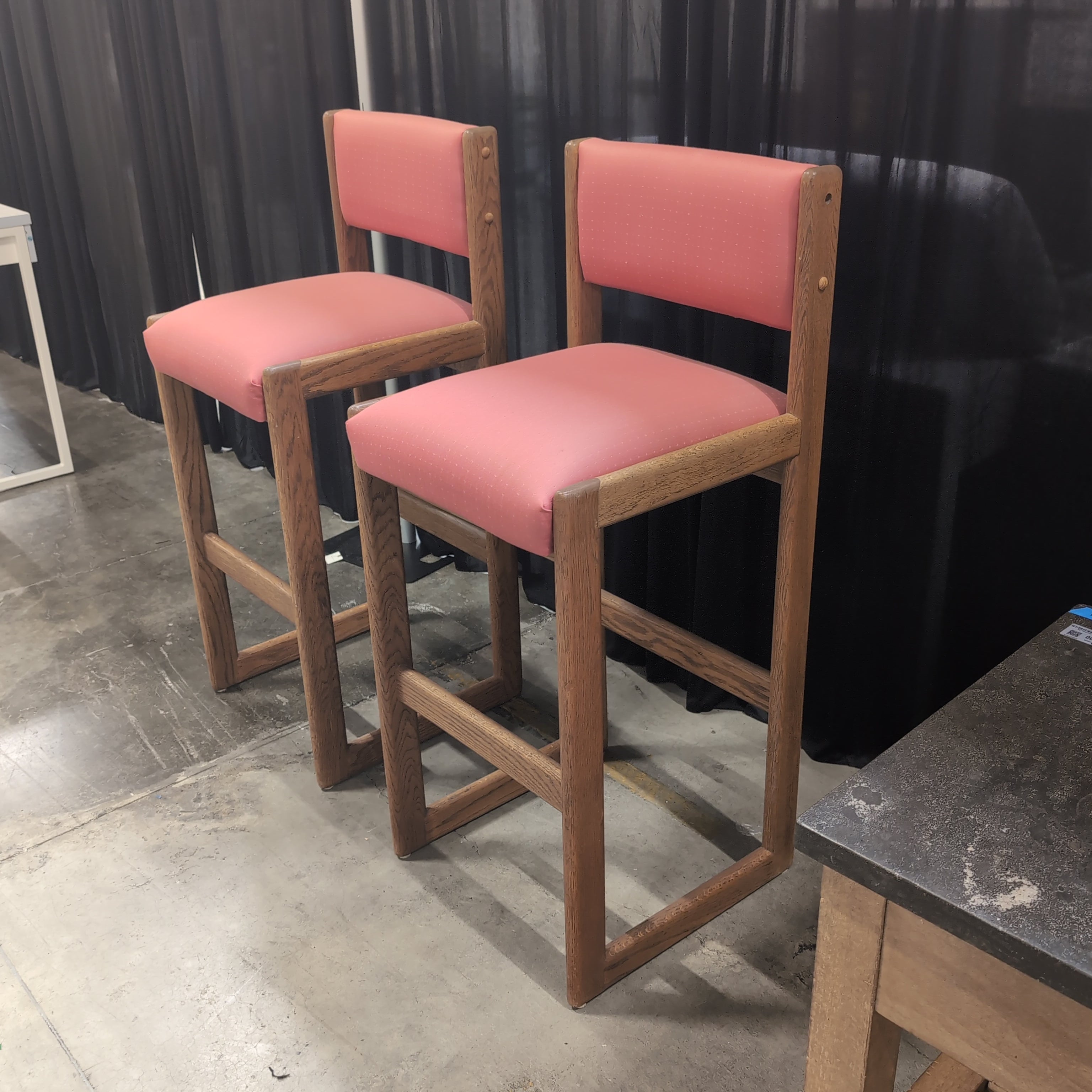 Mid-Century Style Pink Upholstered Bar Stools