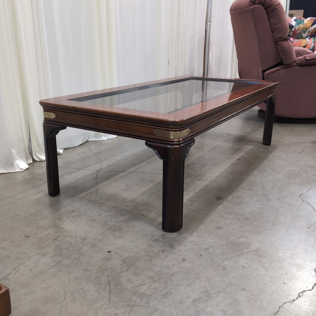 Dark Wood Rectangular Glass Top Coffee Table