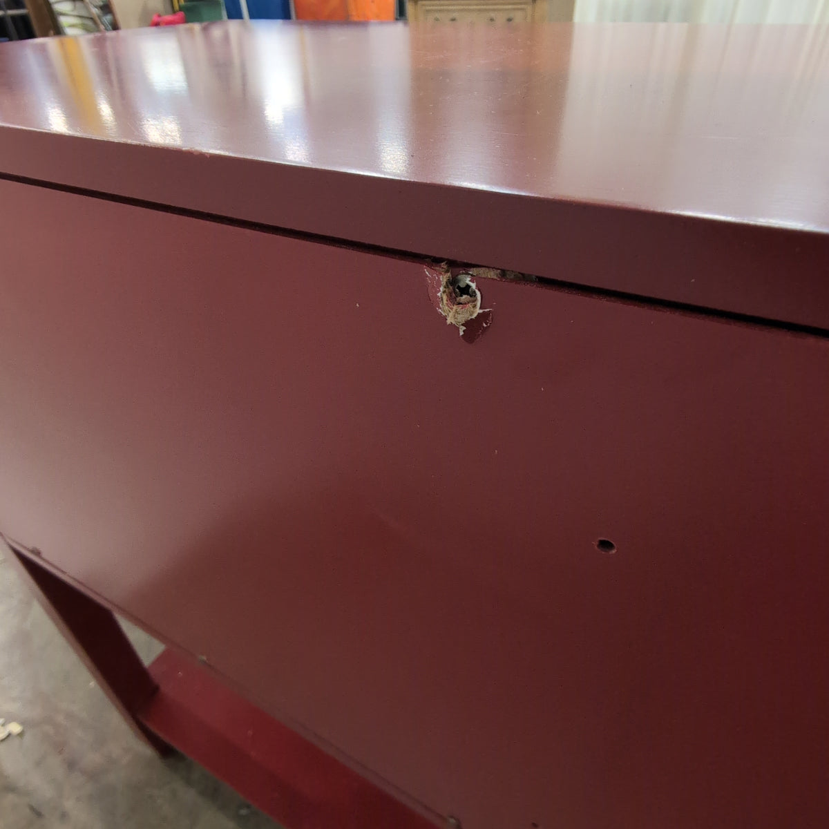 Red Wood Three-Drawer Console Table with Lower Shelf