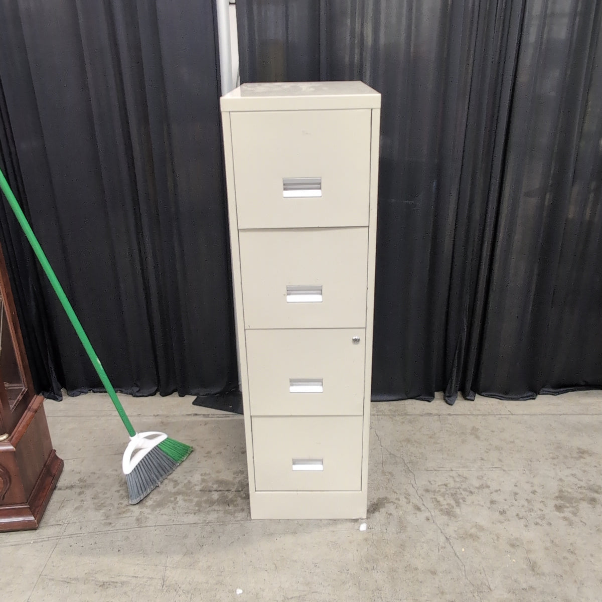 Beige Four-Drawer Metal Filing Cabinet with Lock